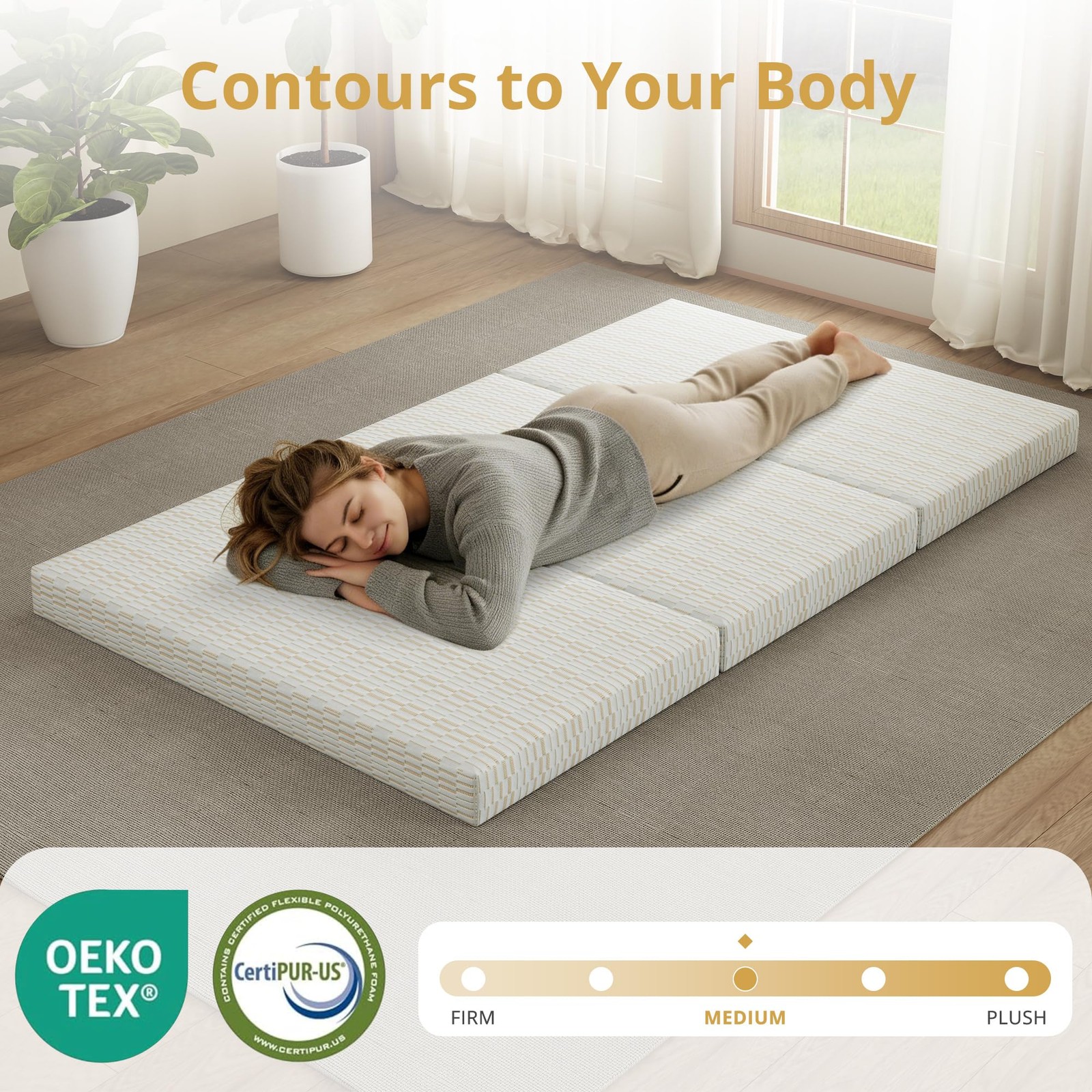 Folding Mattress King, 4 Inch Trifold Memory Foam Mattress Topper, Foldable F…