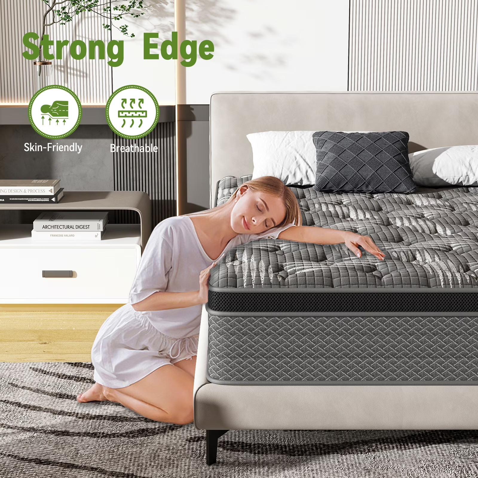 14″ QUEEN Colchon Gel Memory Foam Hibrido Cama Queen Mattress Hybrid Medium Bed
