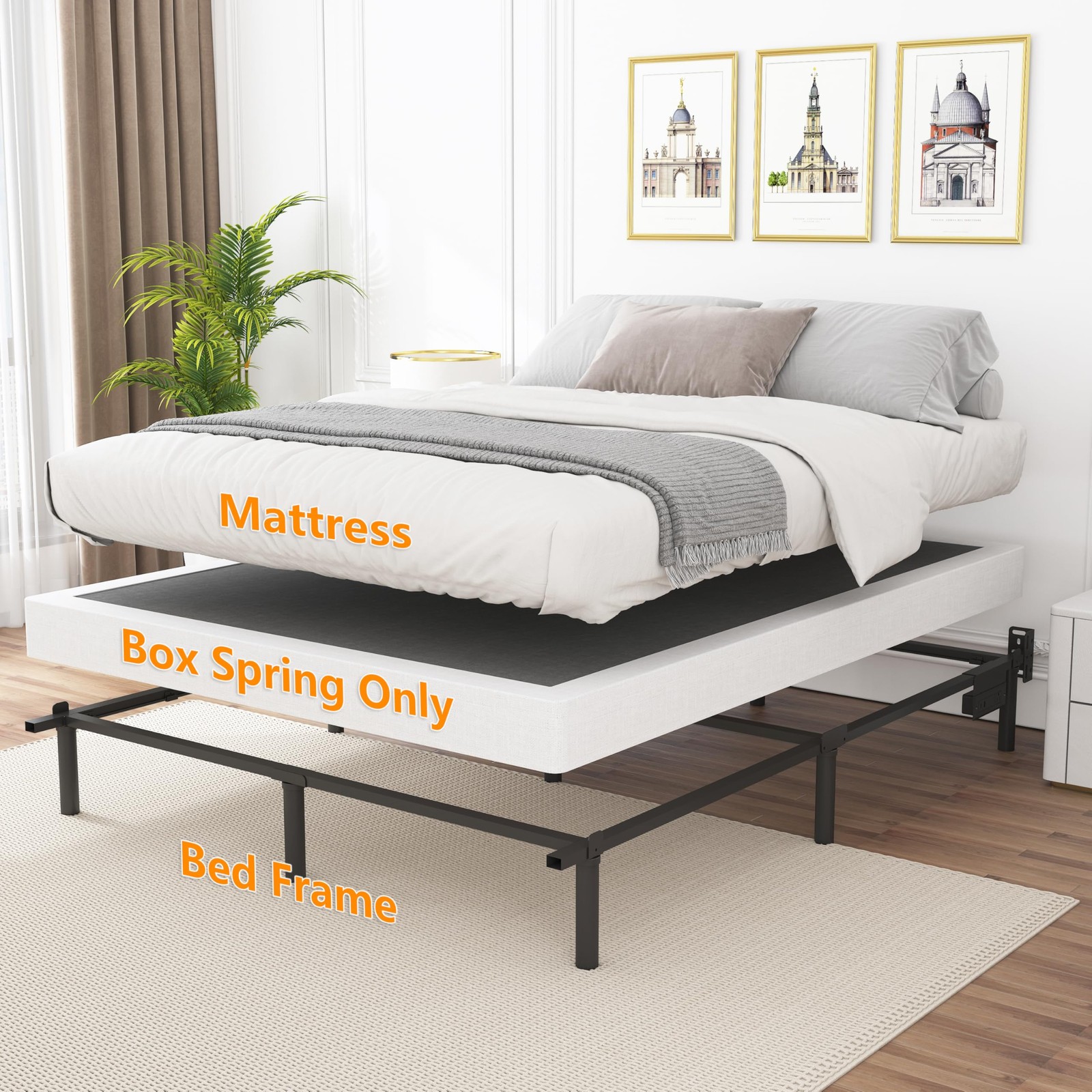 Snaye Low Profile Box Spring Queen Size 4 Inch, 3000lbs Queen, 4 Inch High