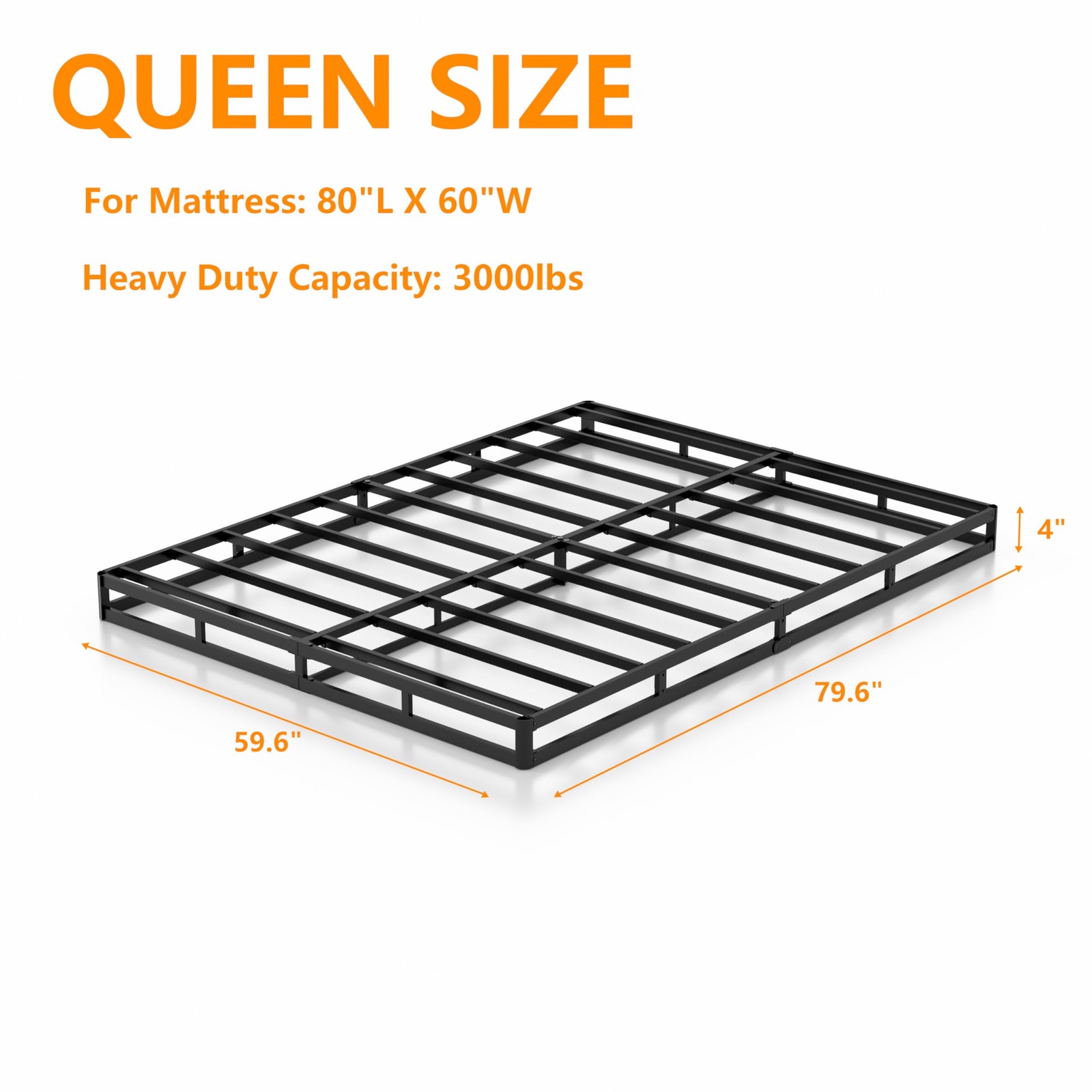 Snaye Low Profile Box Spring Queen Size 4 Inch, 3000lbs Queen, 4 Inch High