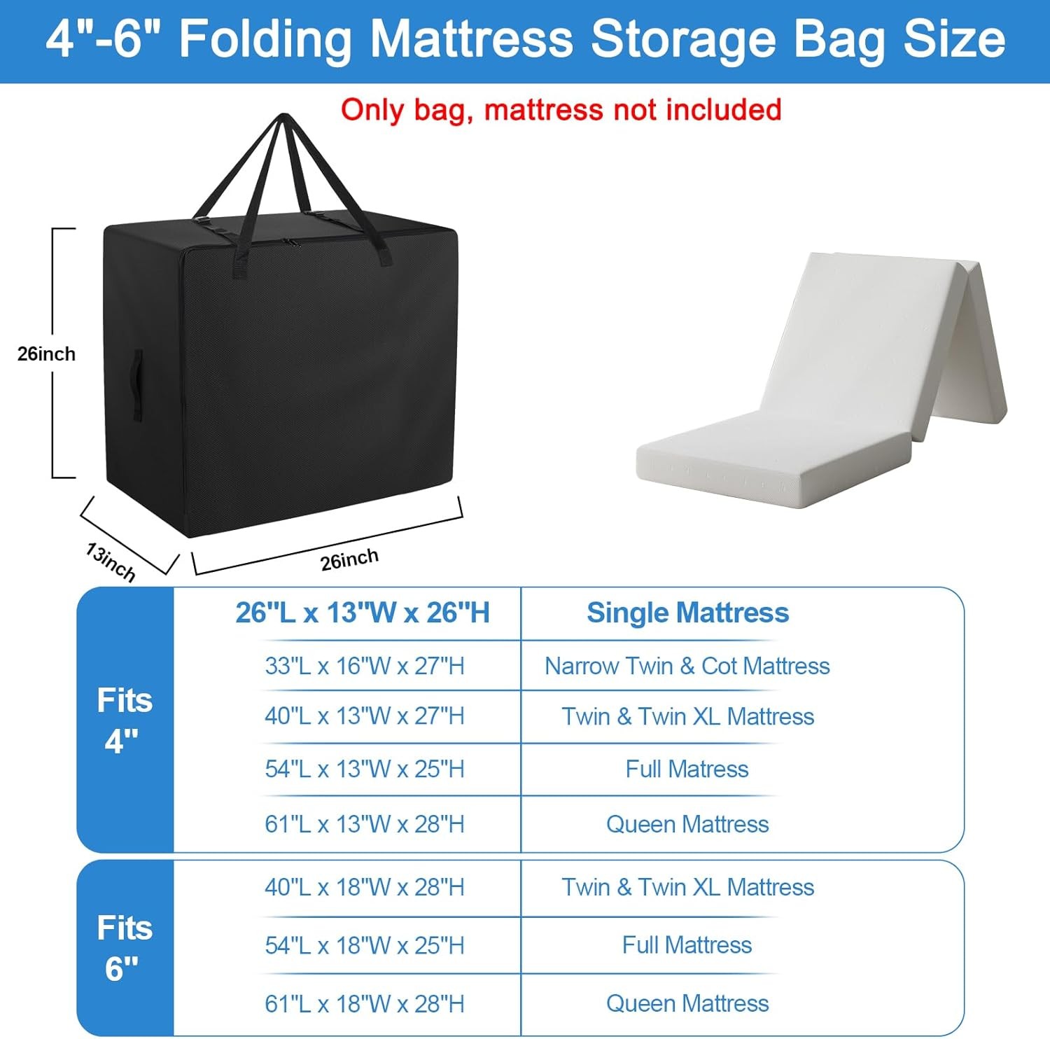 Folding Mattress Bag – 600D Oxford Cloth Heavy Duty Carry Case for Tri-Fold