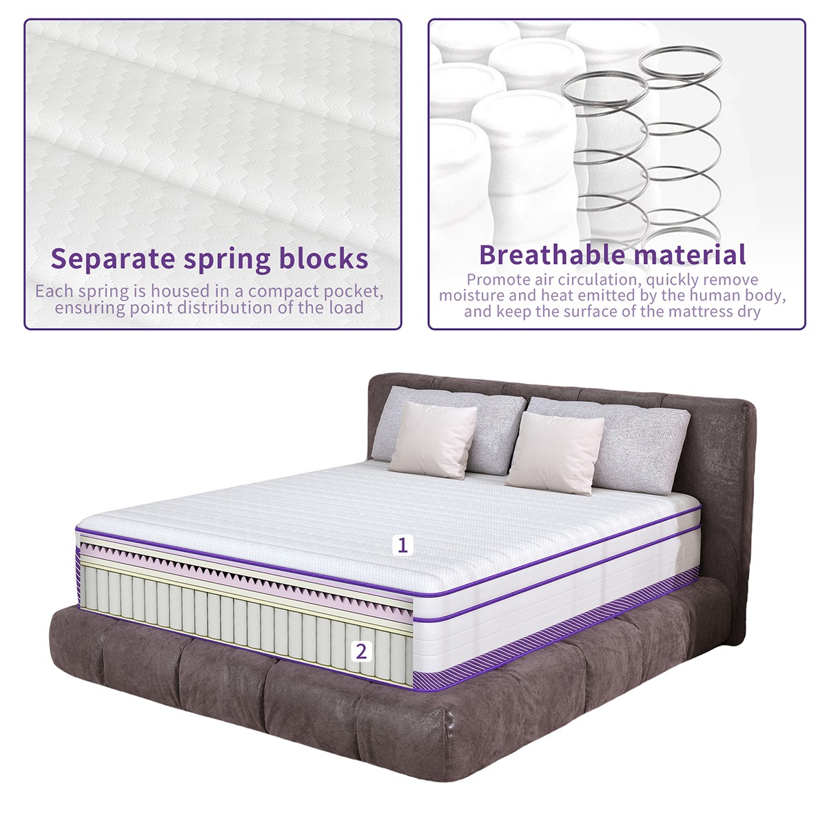 12 Inch King Size Mattress In a Box Gel Memory Foam Hybrid Spring Medium Firm