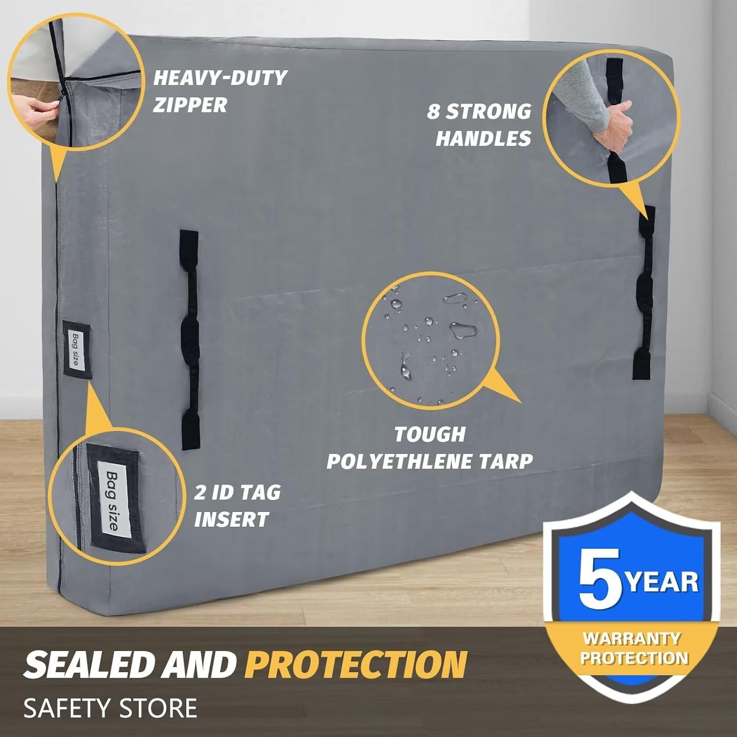 Mattress Bags for Moving and Storage Waterproof Twin Mattress Cover Grey