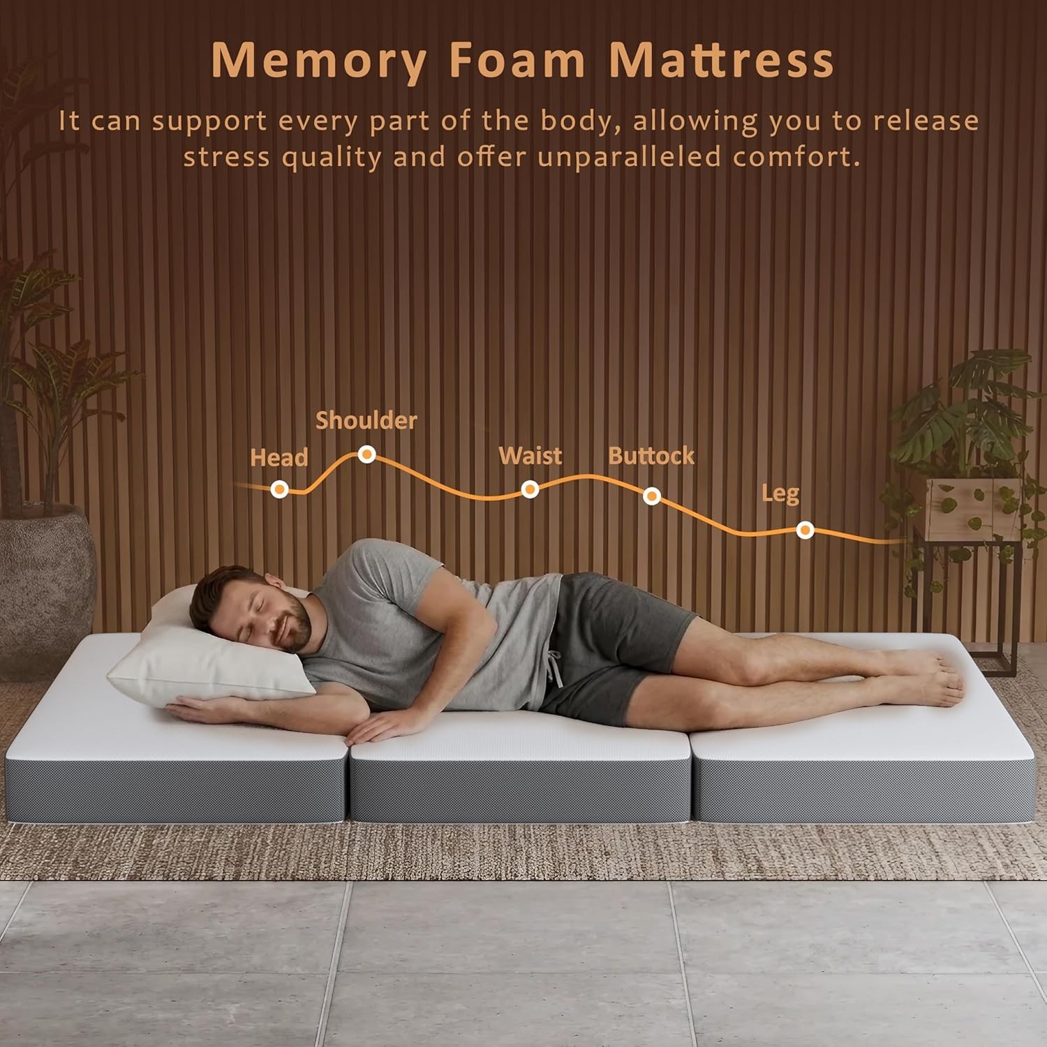 Greaton, 5-Inch Tri-Folding Gel Memory Foam Portable Floor Mattress | Breathabl
