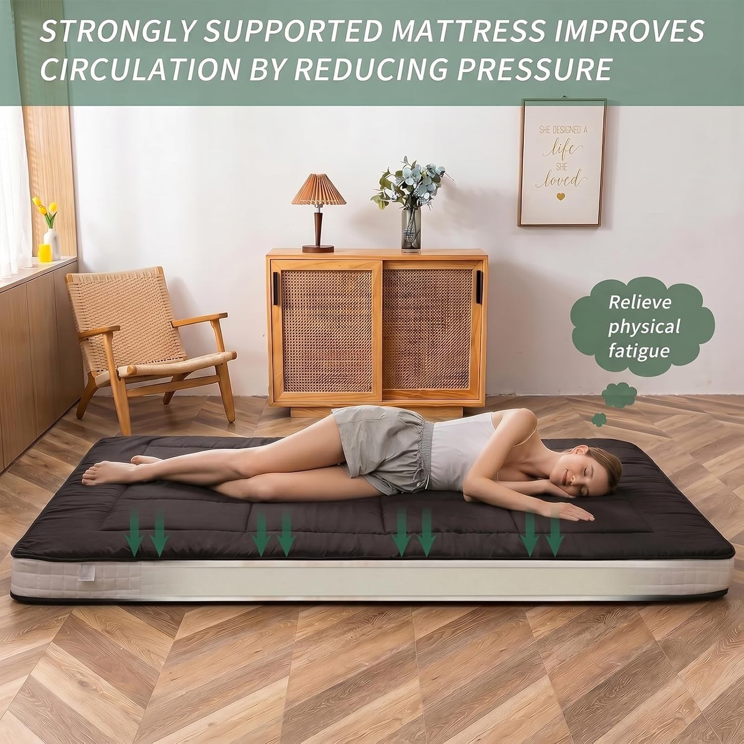 Futon Mattress, Padded Japanese Floor Mattress Quilted Mattress Topper, Extra…