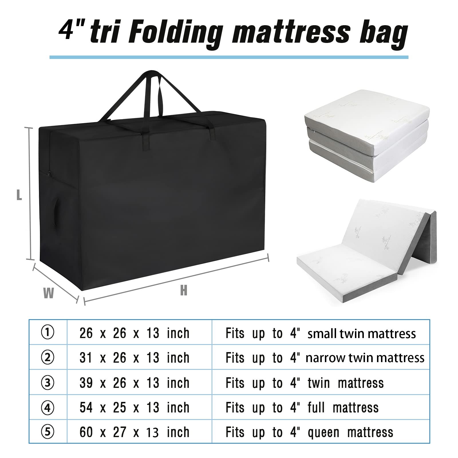 Folding Mattress Storage bags,Trifold Memory Foam Mattress Case,Portable Carr…