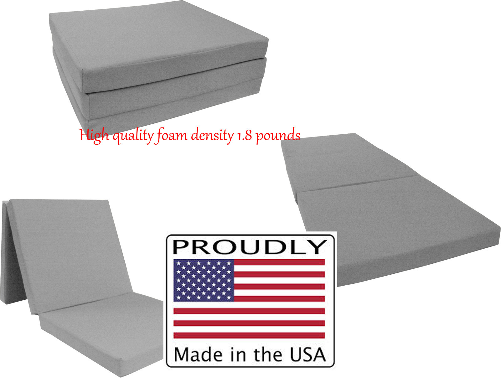 Gray Shikibuton Trifold Foam Bed 3x27x75, High Foam Density 1.8 lbs