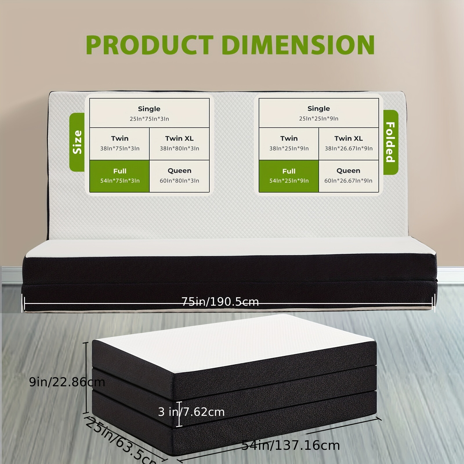 Premium Tri-Fold Mattress 3inch/4inch, Comfortable & Versatile for Any Occasion