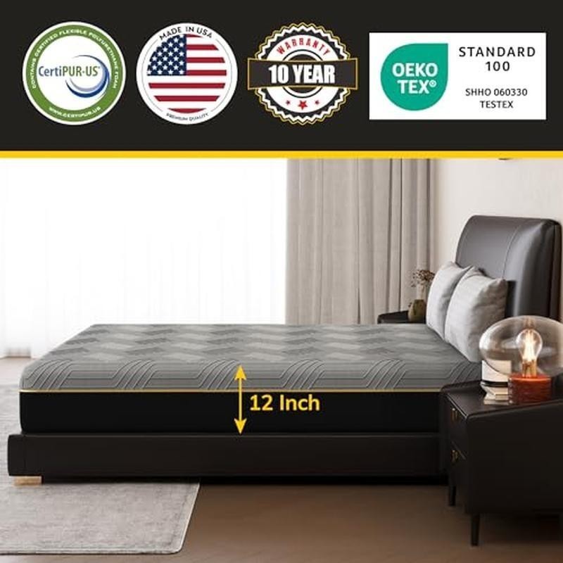Queen 12 In Cooling Gel Memory Foam Mattress Therapeutic Back Pain Relief New