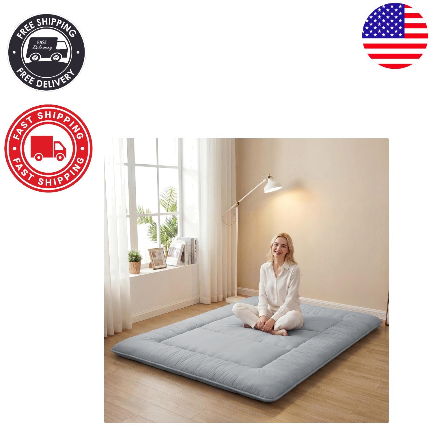 2.5″ Grey Japanese Futon with Removable Cover – Lightweight Comfort