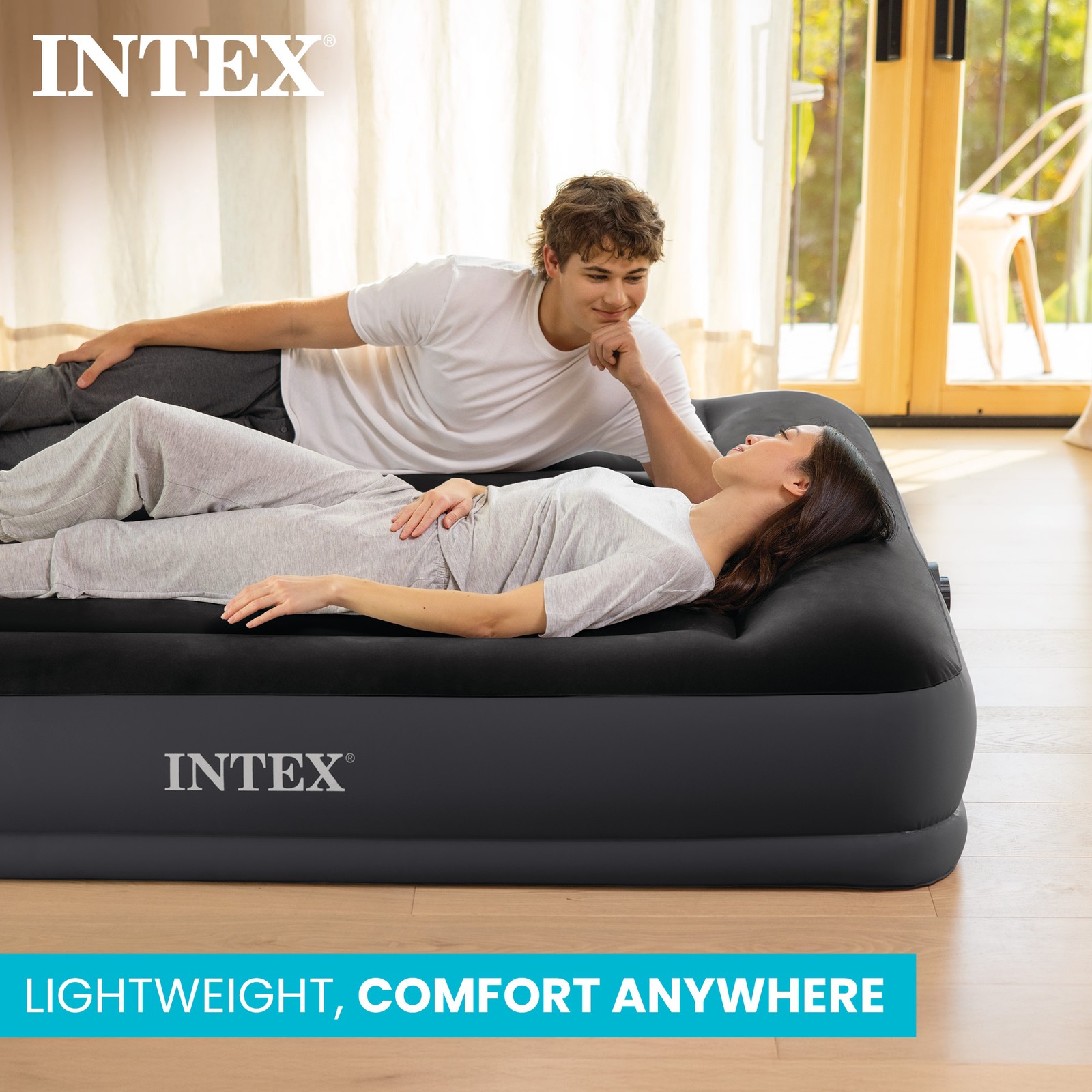 Intex Dura Pillow Rest Classic Blow Up Mattress Air Bed with Built In Pump, Twin