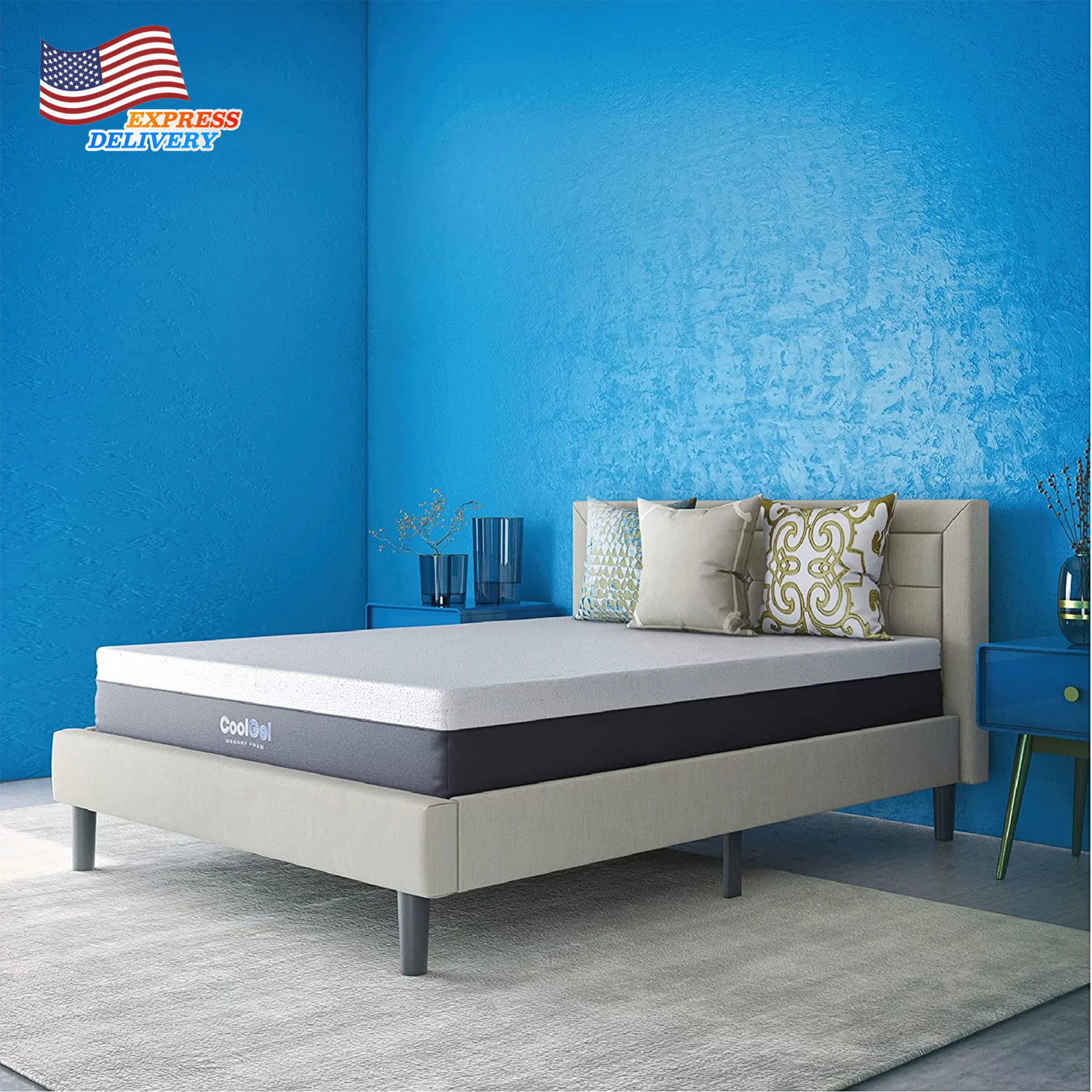 12″ King Medium Tight Top Gel Memory Foam Mattress Grey FREE SHIPPING USA