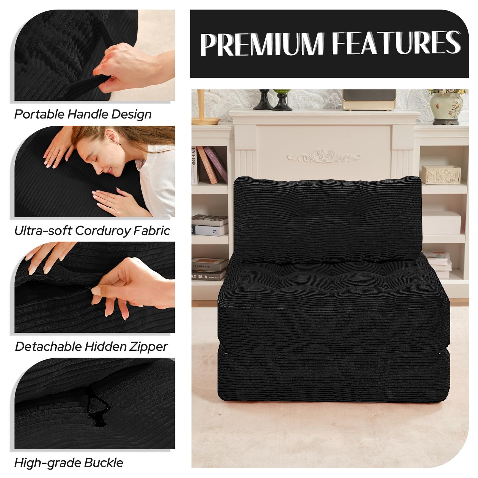 HABUTWAY Folding Sofa Bed, Convertible Sleeper Chair Bed Single, Black