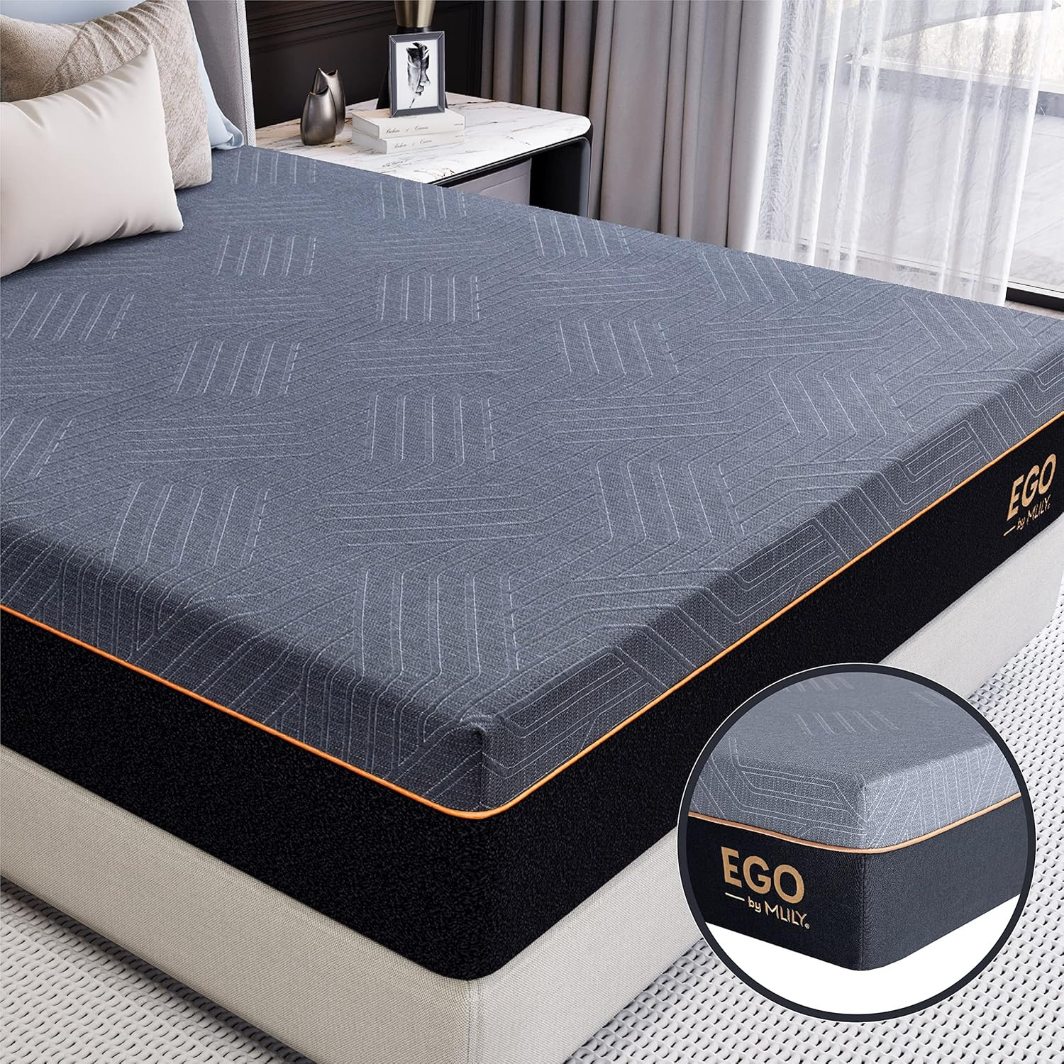 EGO Copper Queen 12″ Memory Foam Mattress, Gel-Infused, Medium Plush, Dark Gray