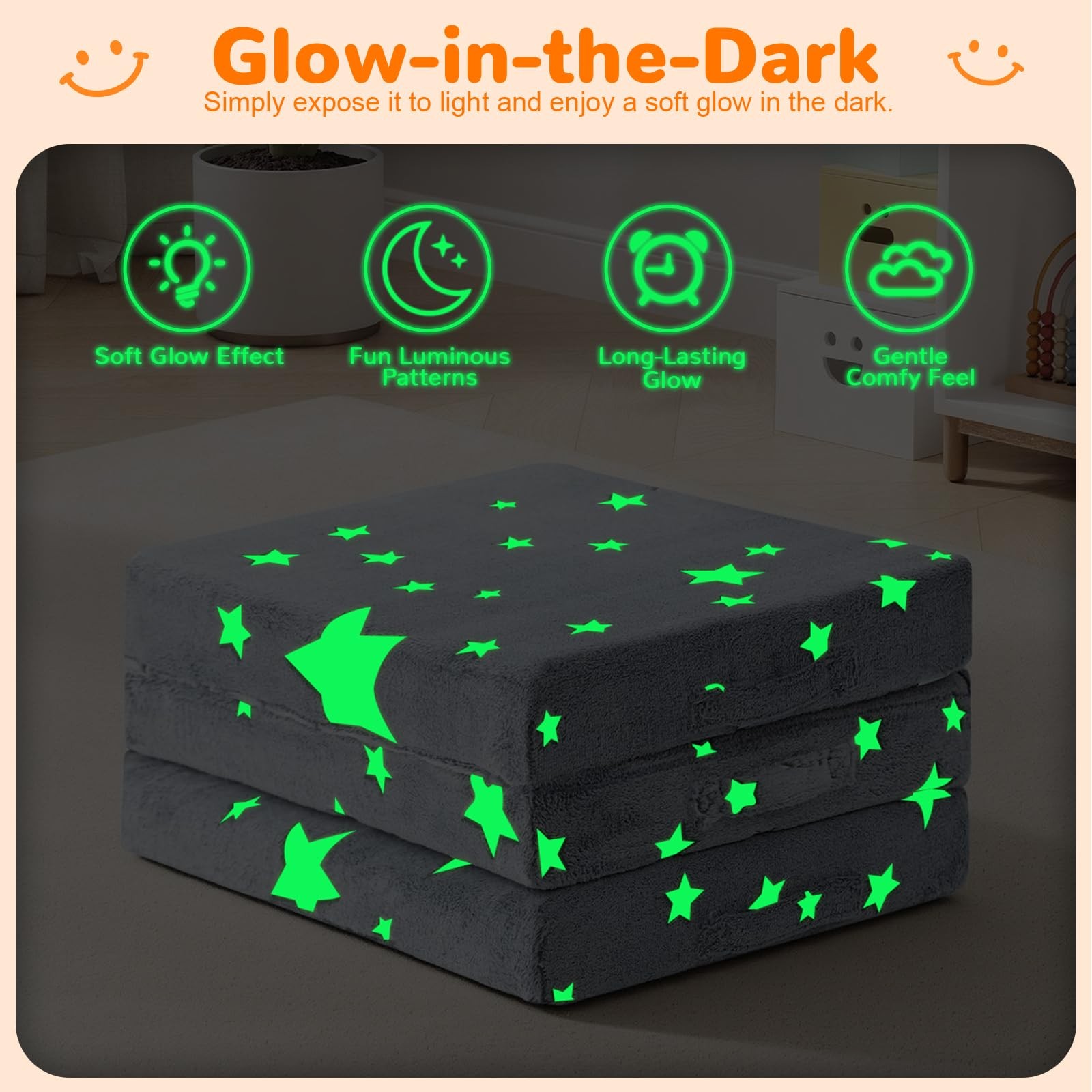 Foldable Floor Mattress for Kids, Glow Star Trifold Mat, Kids Folding Mattres…