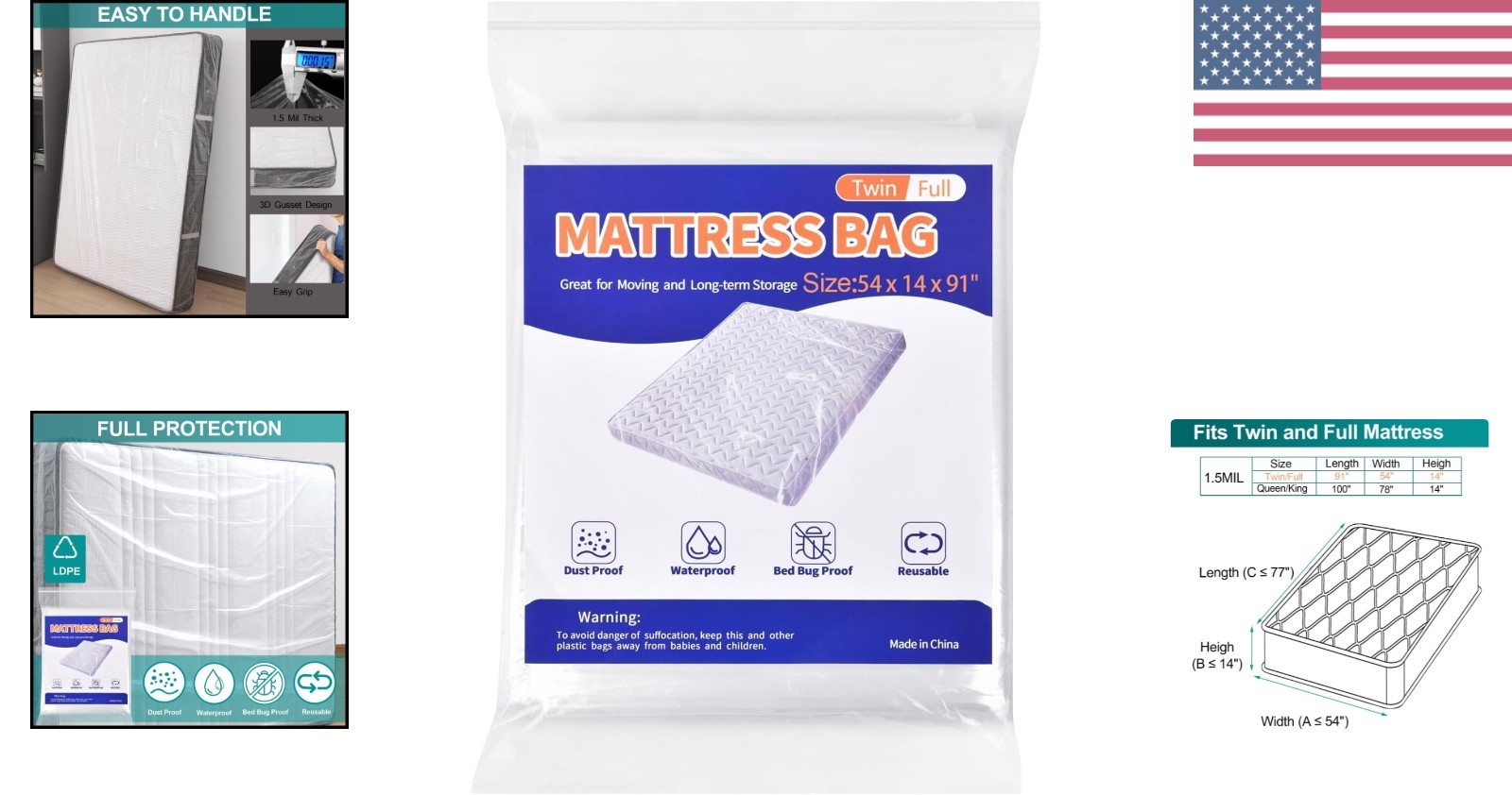 Plastic Mattress Protector Cover – Waterproof and Dust-Proof for Twin/Full Sizes