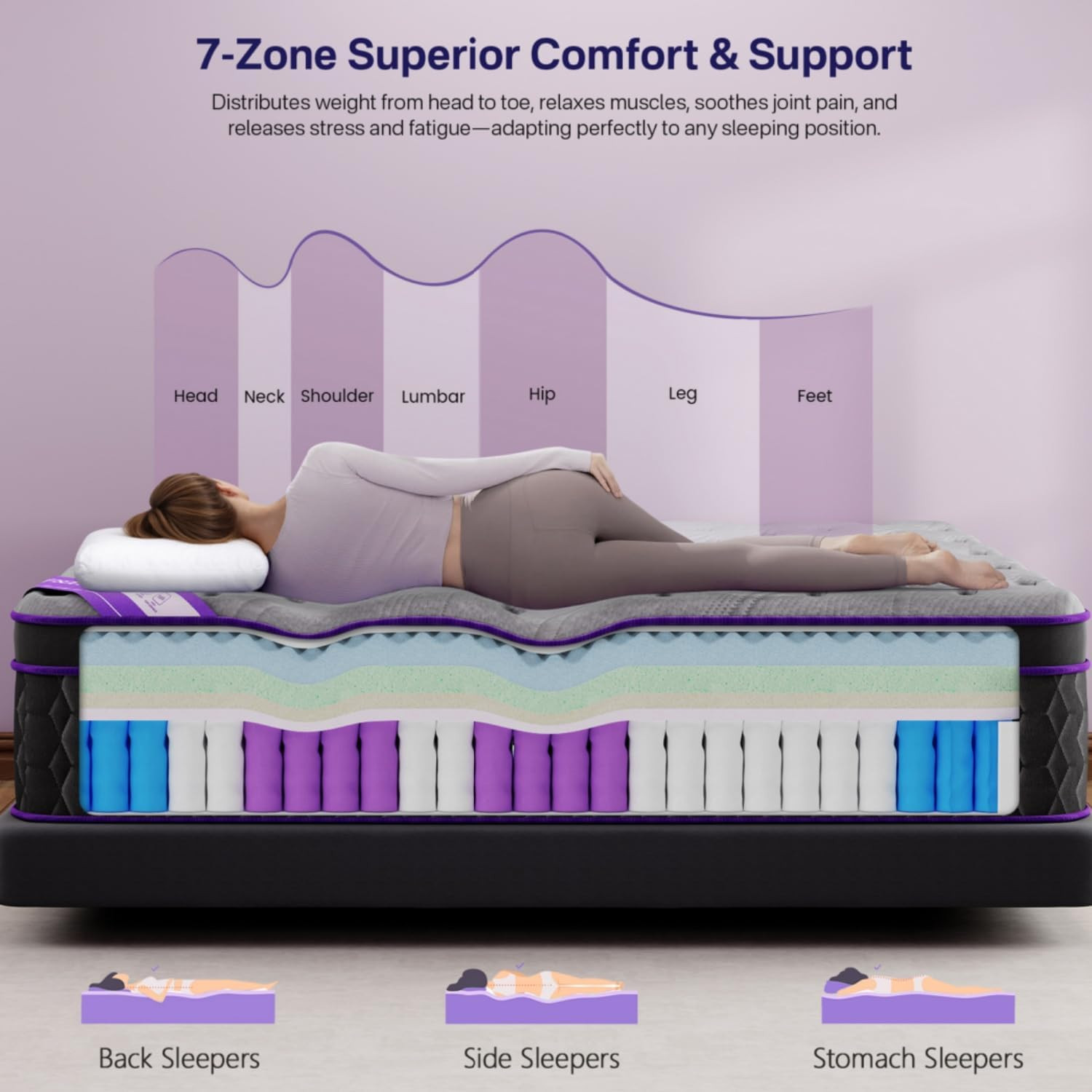 Queen Size Mattress, 16 Inch Deluxe Hybrid Queen Mattress in a Box, Cooling-Gel