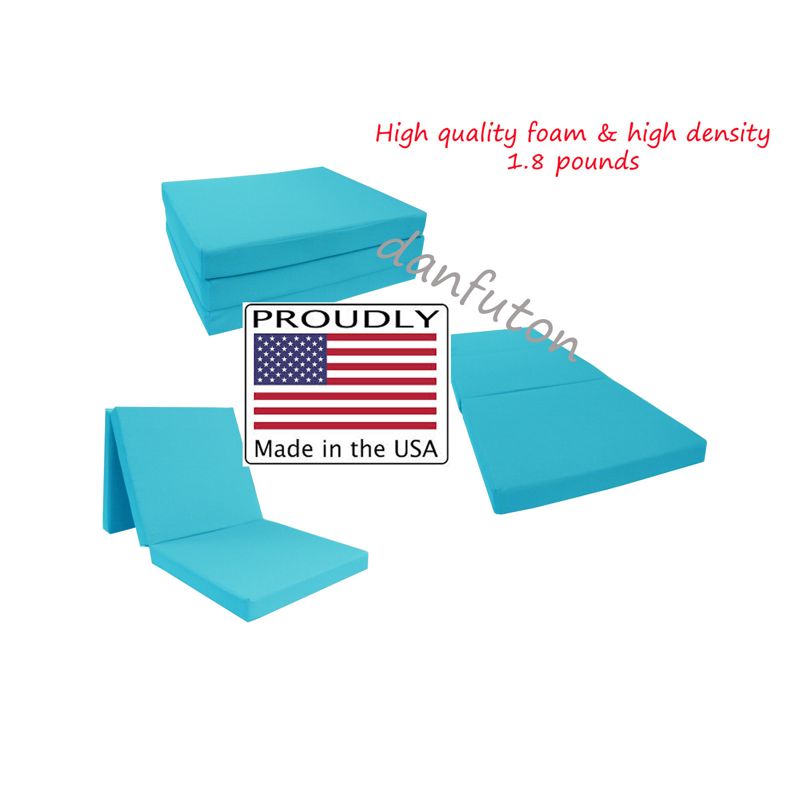 Turquoise Shikibuton Trifold Foam Bed 3x27x75, Foam Density 1.8 lbs Folding Beds