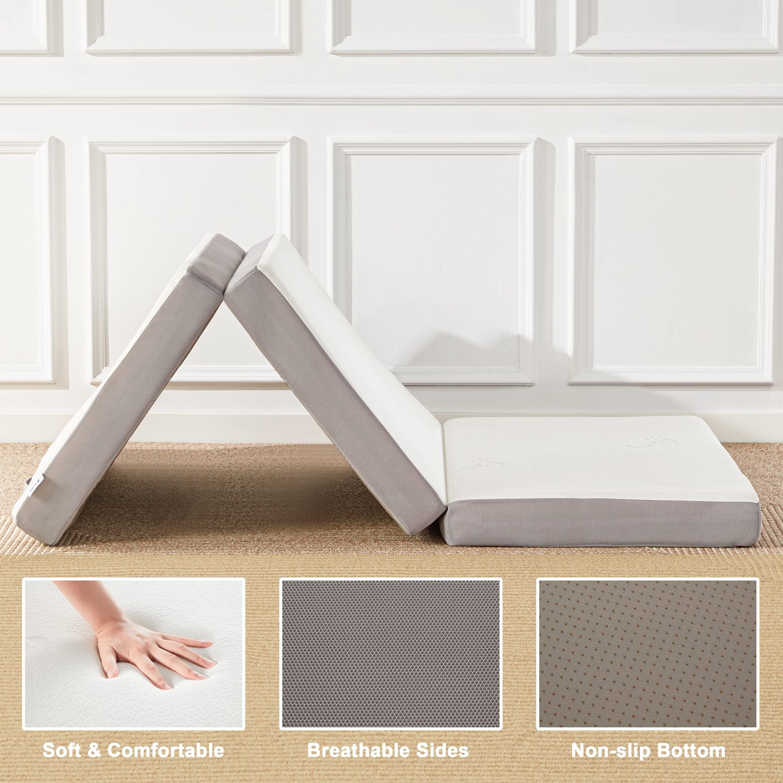 Folding Mattress, 4 Inch Memory Foam Tri-fold Mattress with Breathable & Washabl