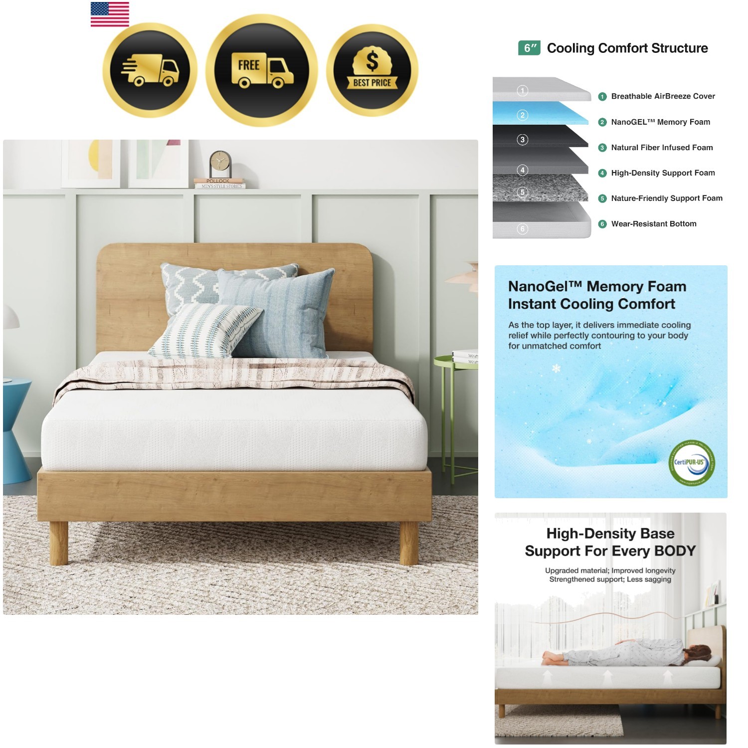 Twin Mattress, 6 Inch Twin Bed Mattress for Kids, Gel Memory Foam Mattresses …