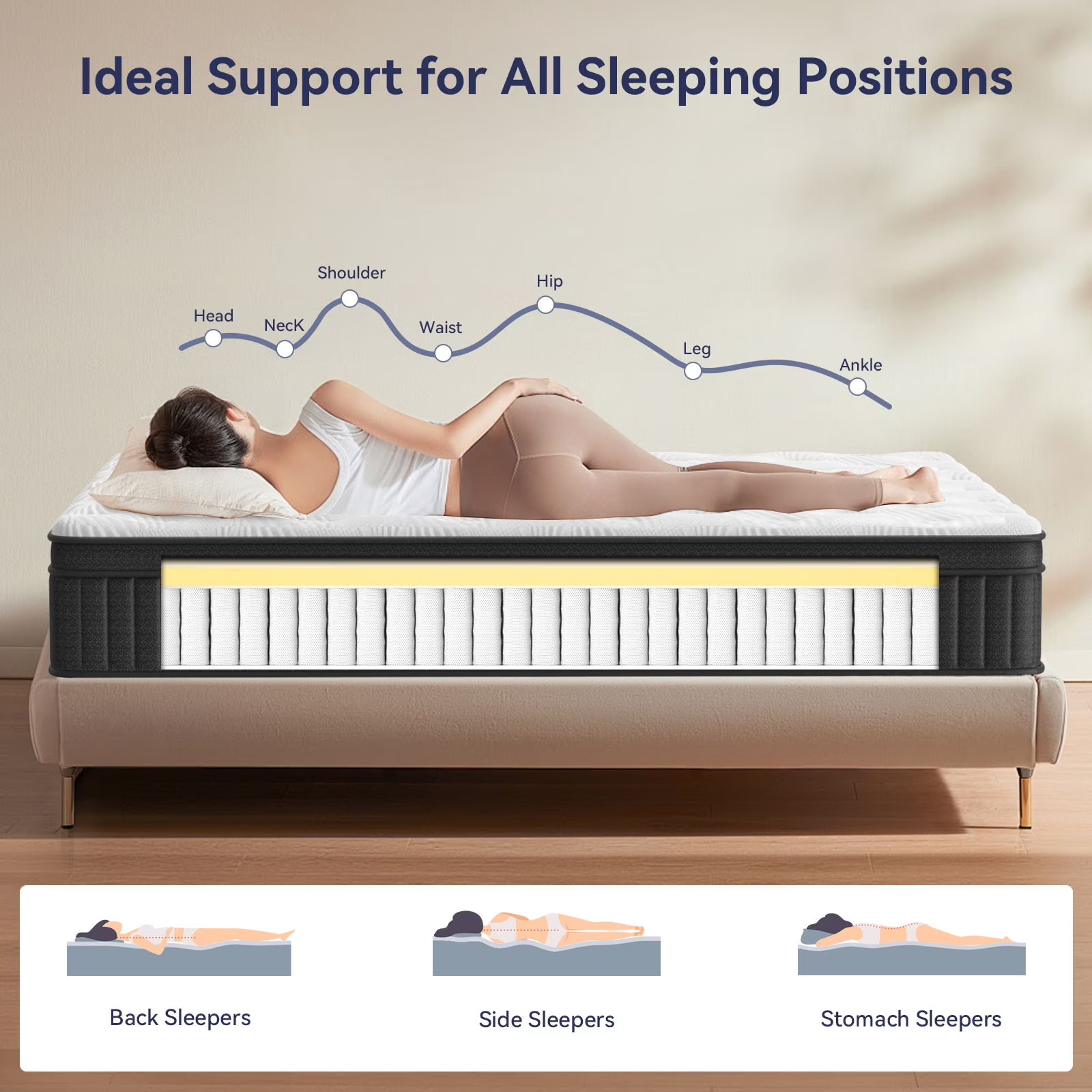 12″ Mattress In a Box Memory Foam Best Sleep Hybrid Pocket Foam Queen Mattress