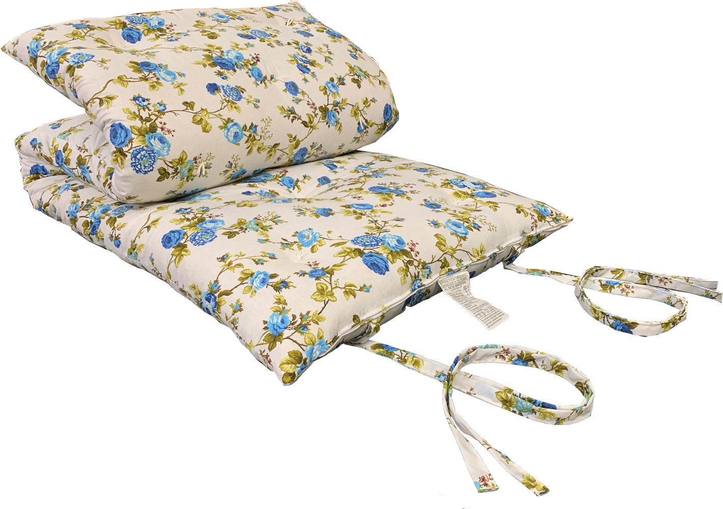 Blue Roses Traditional Japanese Floor Rolling Futon Mattress, Thai Mat