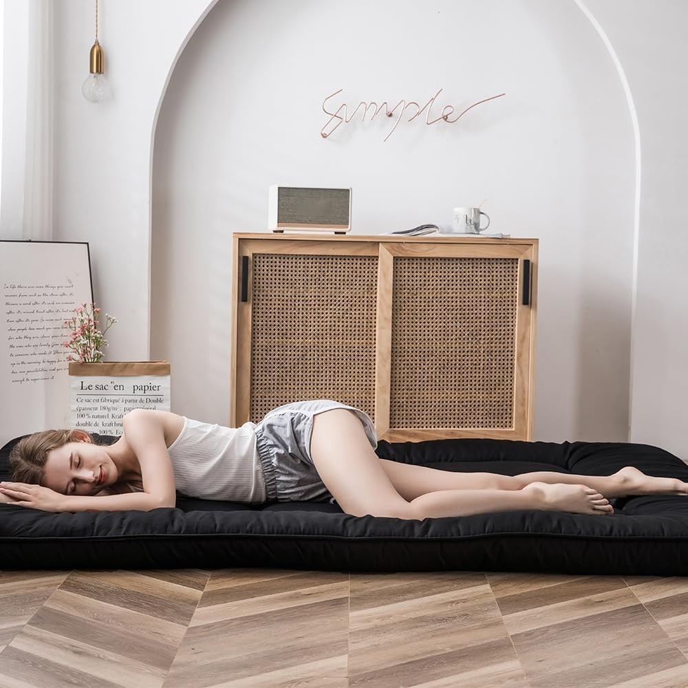 Japanese Floor Futon Mattress, Black, Full Size