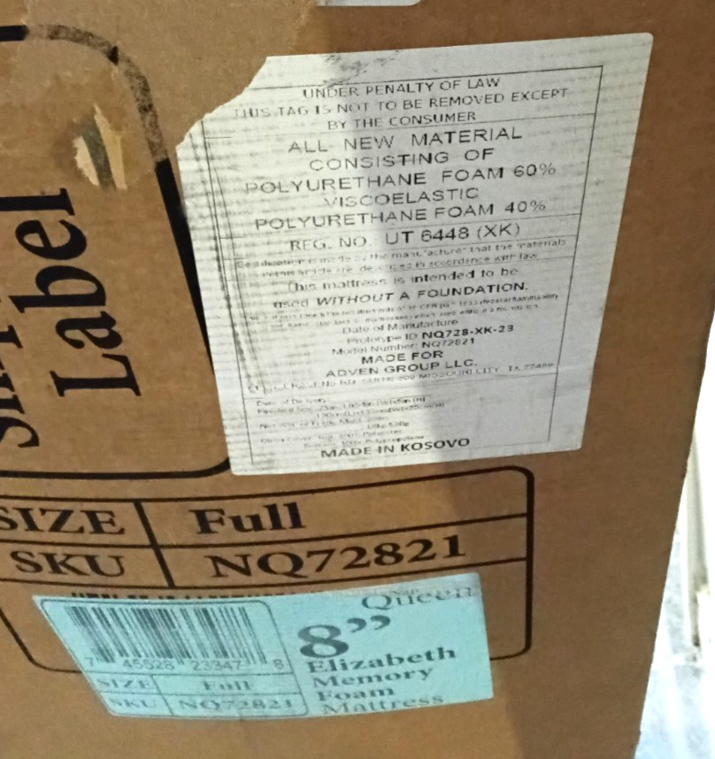Nap Queen Elizabeth 8″ Gel Memory Foam Mattress Size Full Not Queen NEW