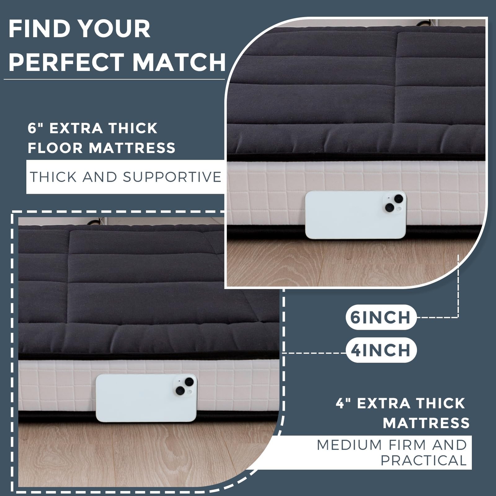 6″ Extra Thick Foldable Floor Futon Mattress, Tatami Pad for Adults, Roll Up …