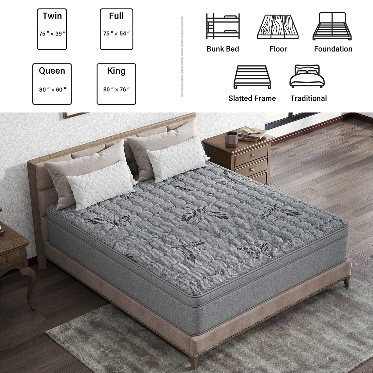 12″14″ Gel Memory Foam Hybrid Spring Mattress in a Box Twin Full Queen King Size