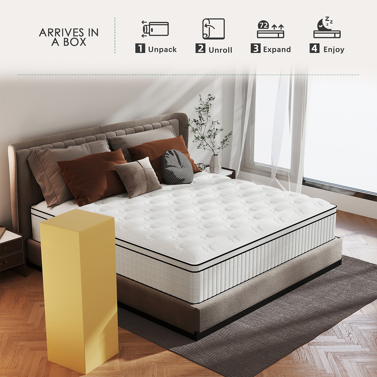 12″/14″ Twin Full Queen King Size Mattress Hybrid Spring Gel Memory Foam White