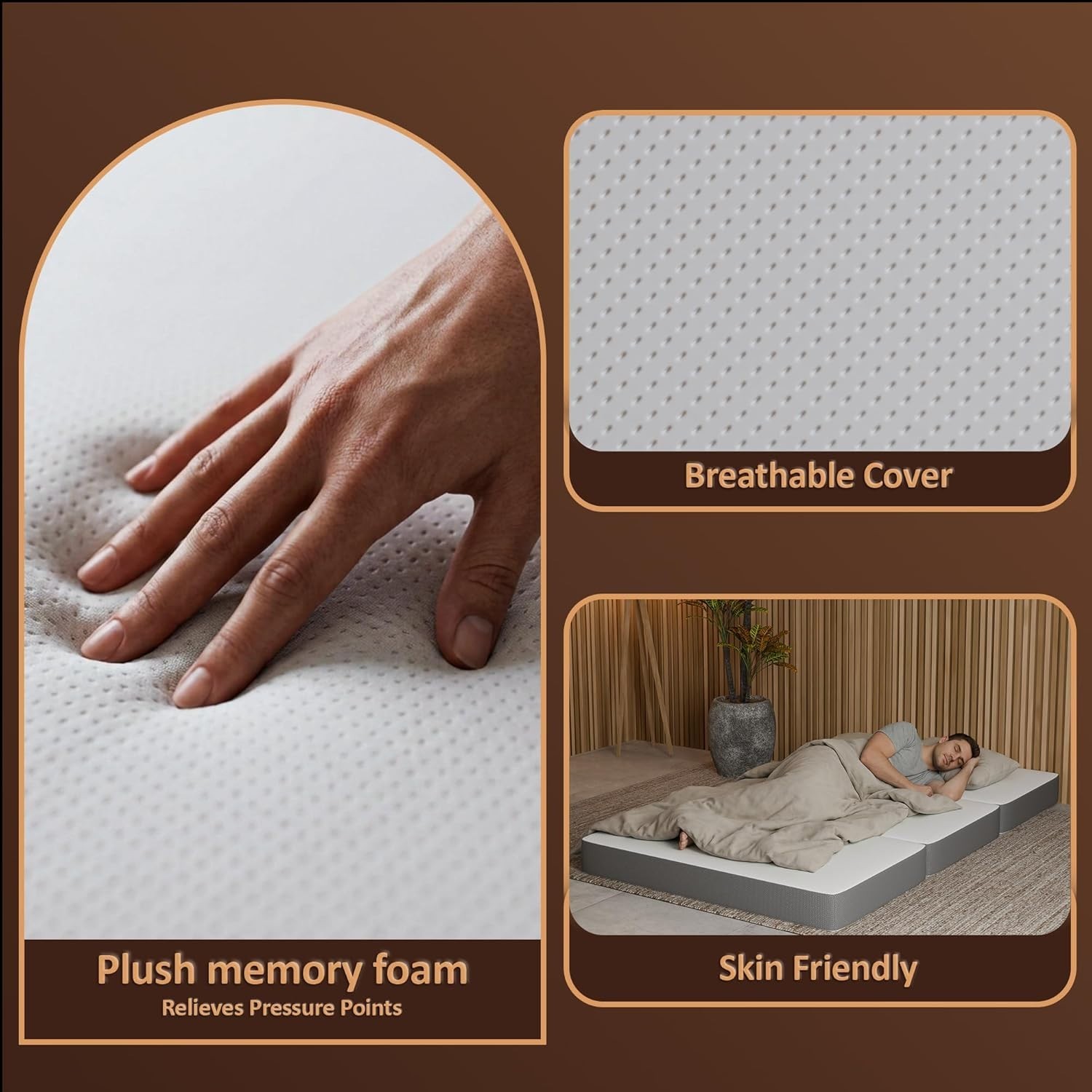 Greaton, 5-Inch Tri-Folding Gel Memory Foam Portable Floor Mattress | Breathabl