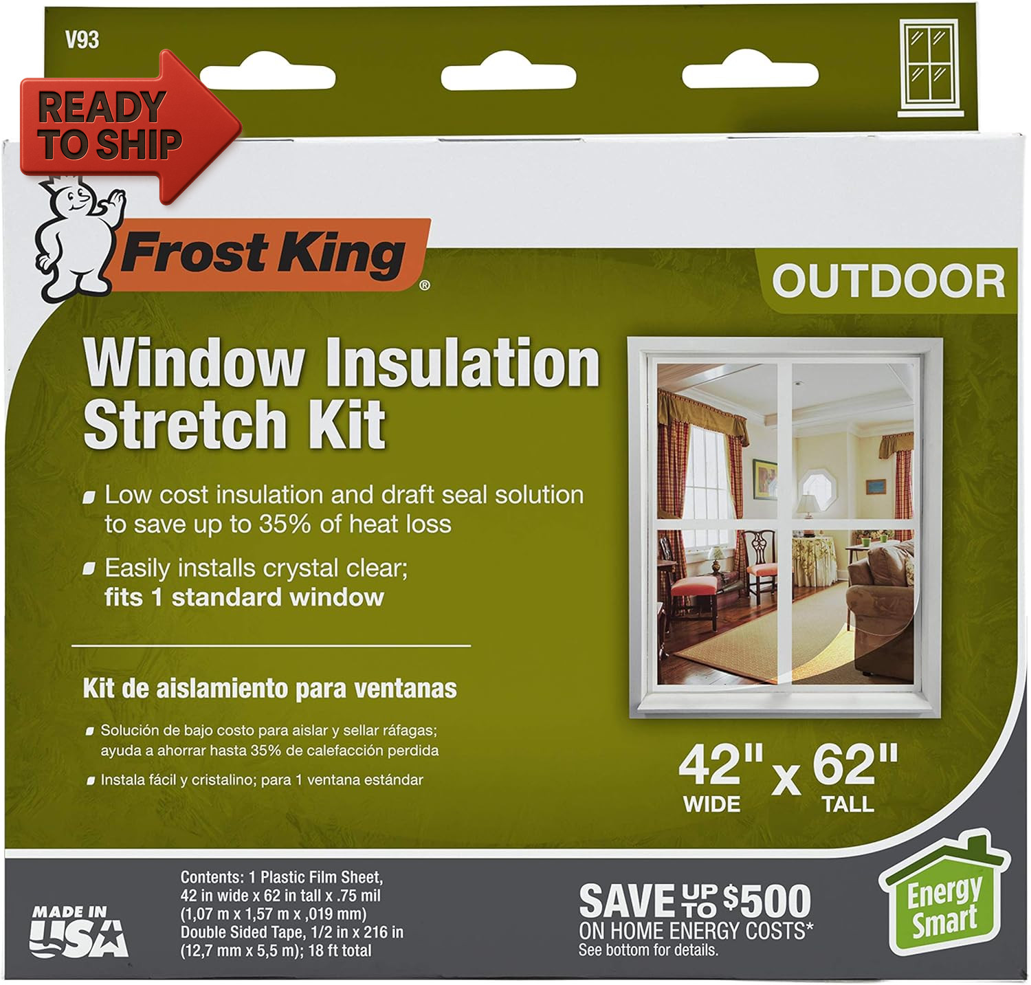 Frost King V93H, 42-Inch by 62-Inch, Green, 1 Count (Pack of 1)