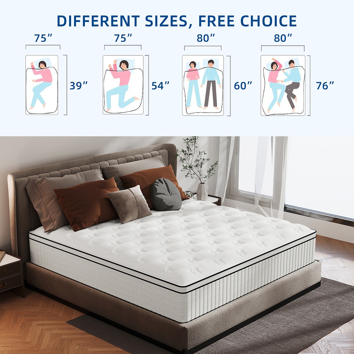 12″/14″ Twin Full Queen King Size Mattress Hybrid Spring Gel Memory Foam White