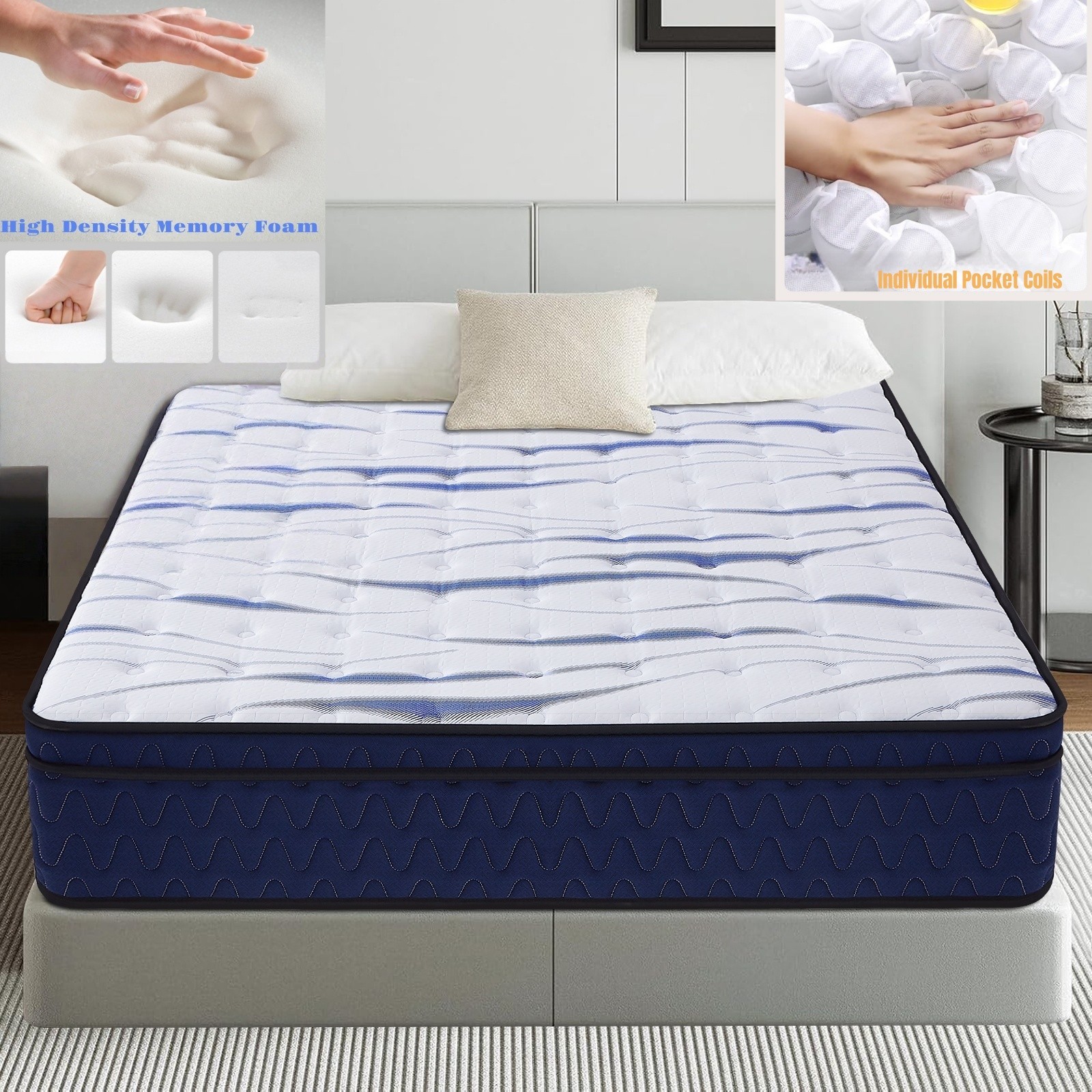 12 Inch Queen Size Hybrid Mattress in a Box – Gel Memory Foam & Pocket Springs