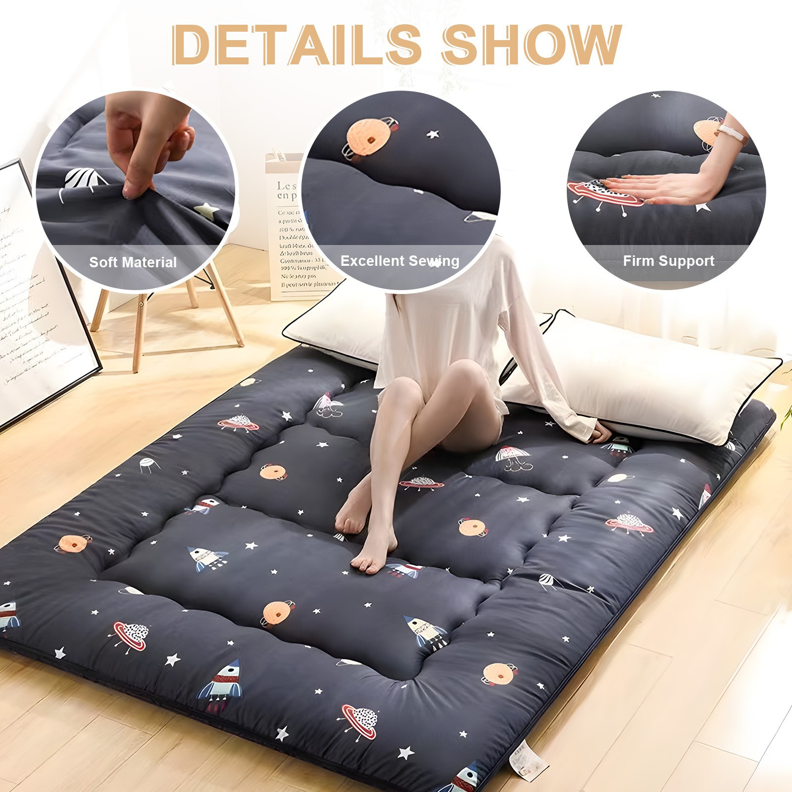 4″ Thick Japanese Floor Futon Mattress Roll Up Tatami Mat Dormitory Sleeping Pad