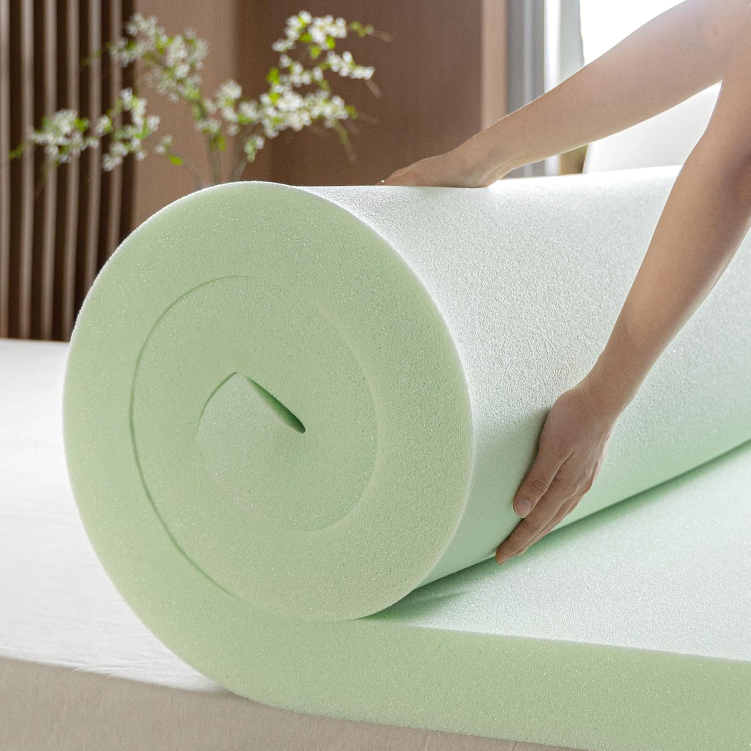 Green Tea Memory Foam Mattress Topper – 4 Inch, Full Size, CertiPUR-US