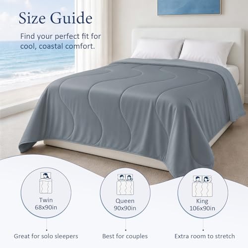 Medium Gray Comforter – 90″x90″ – Full/Queen – Soft Cooling