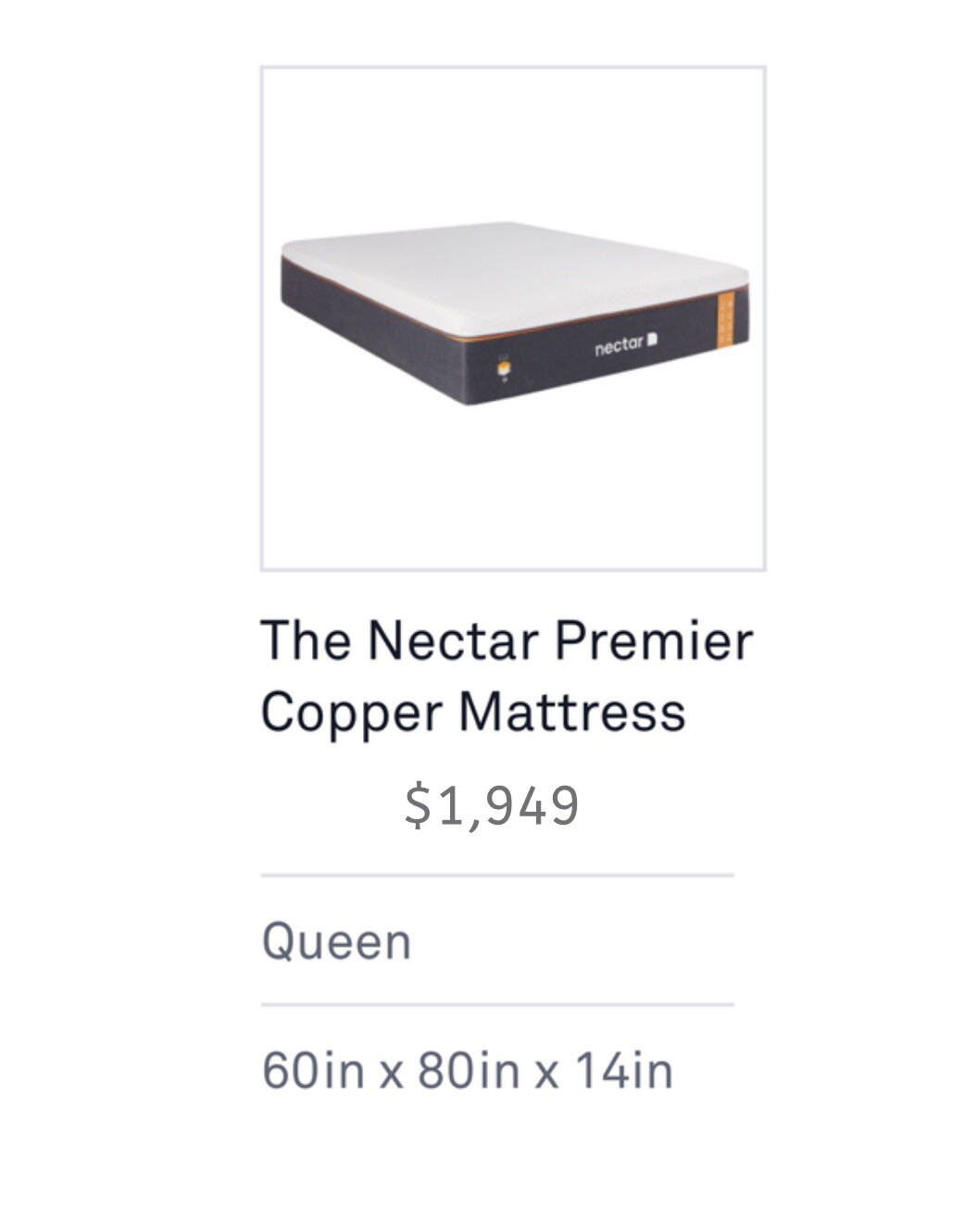 Nectar Premier Copper 14″ Queen Mattress