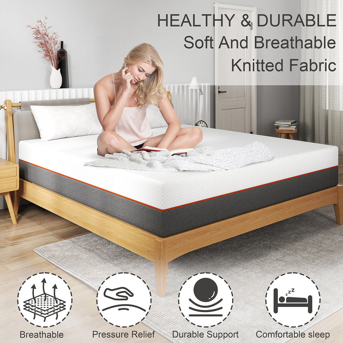 10″ Gel Memory Foam Mattress In A Box Twin Full Queen King Reversible Mattresses