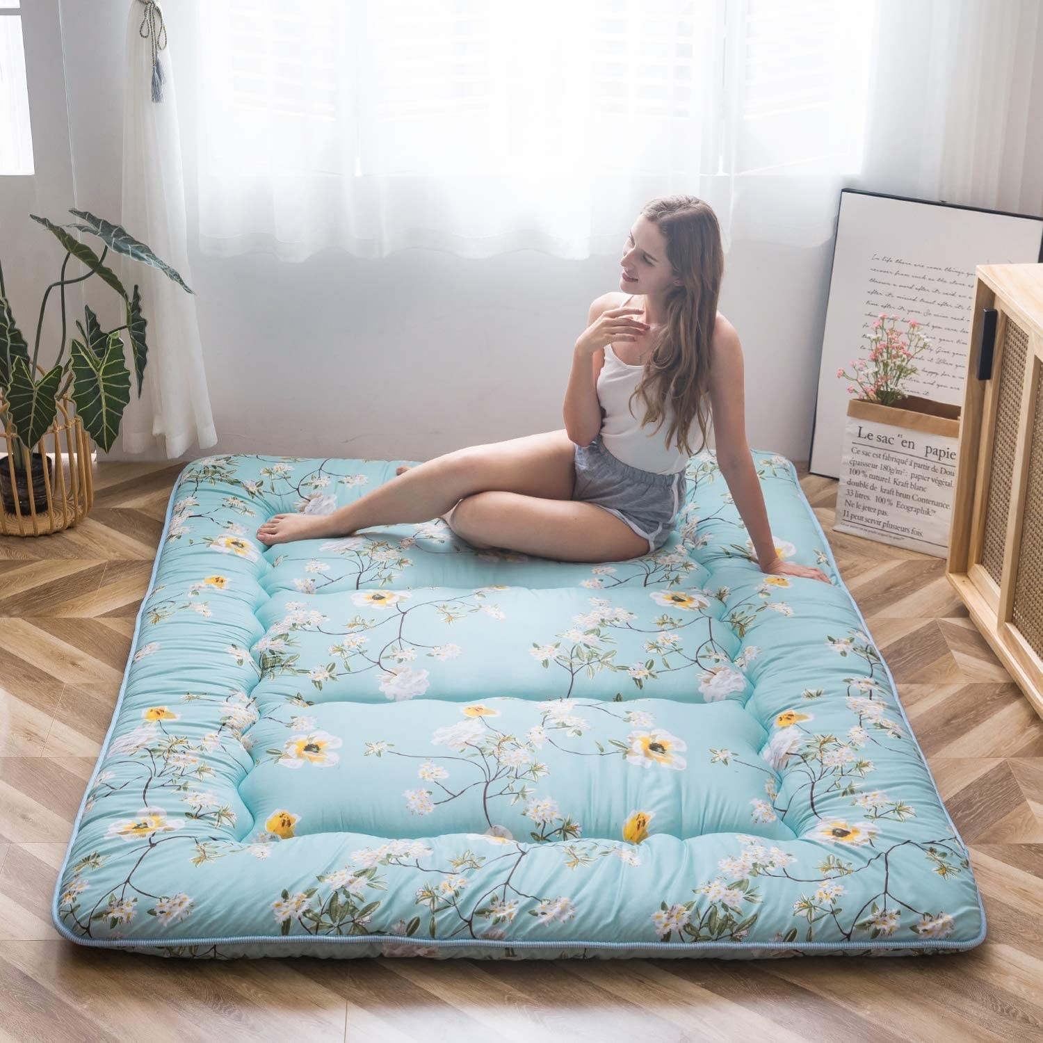 Rustic Floral Korean Floor Mattress, Foldable Mat Roll Up Camping Mattress, T…
