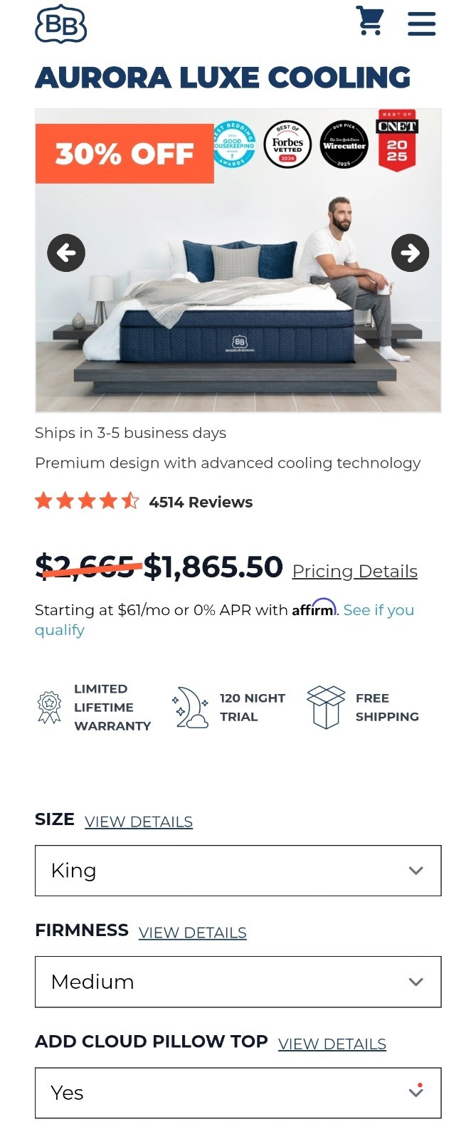 Brooklyn Aurora Medium With Cloud Cooling Pillow Top