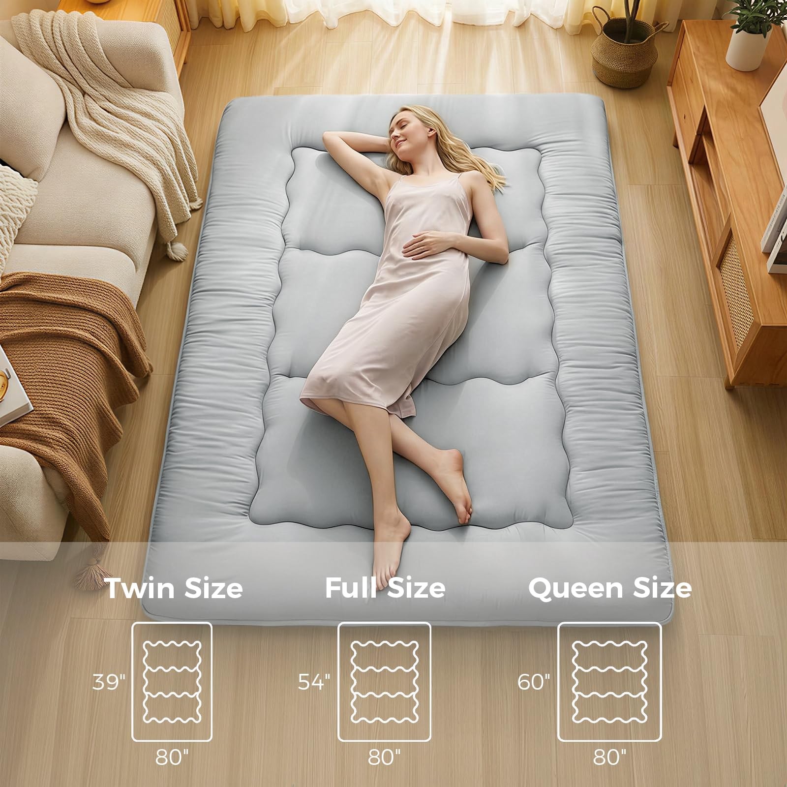 2.5″ Japanese Floor Mattress, Foldable Floor Mattress with Anti-Slip Cover Ja…