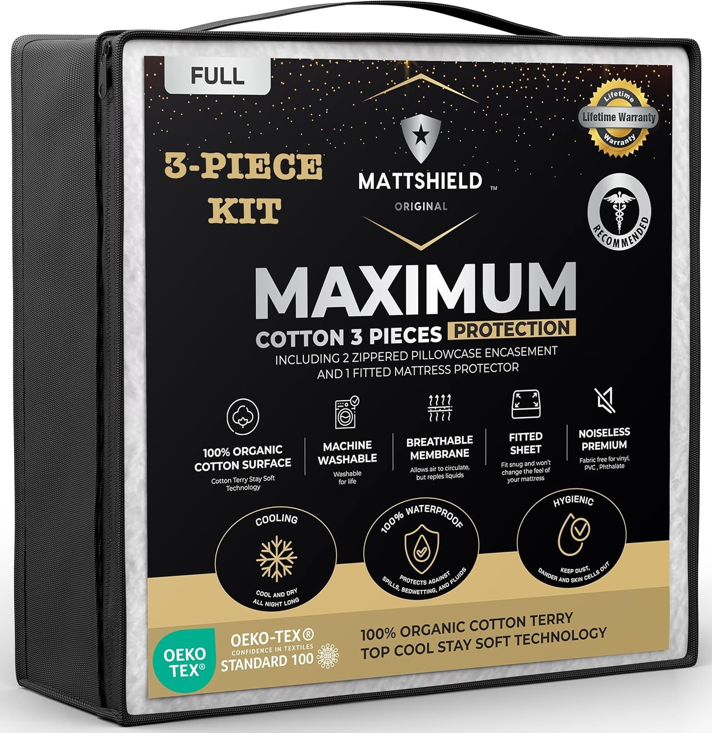 MATTSHIELD Maximum 3-Piece Kit – Waterproof Organic Cotton Terry Full, White