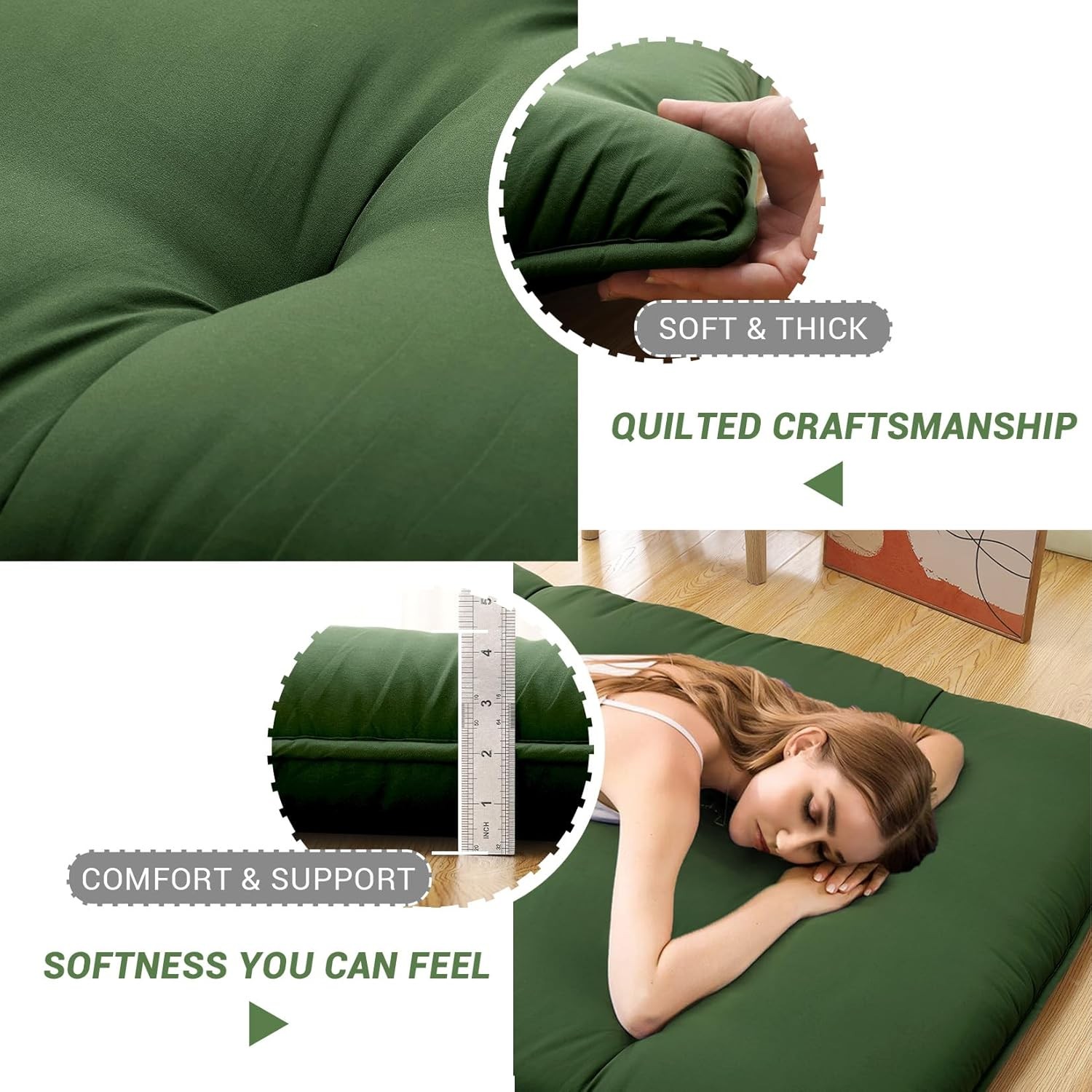 Japanese Futon Floor Mattress, Thick Foldable Tatami Mat for Sleeping Guest Room