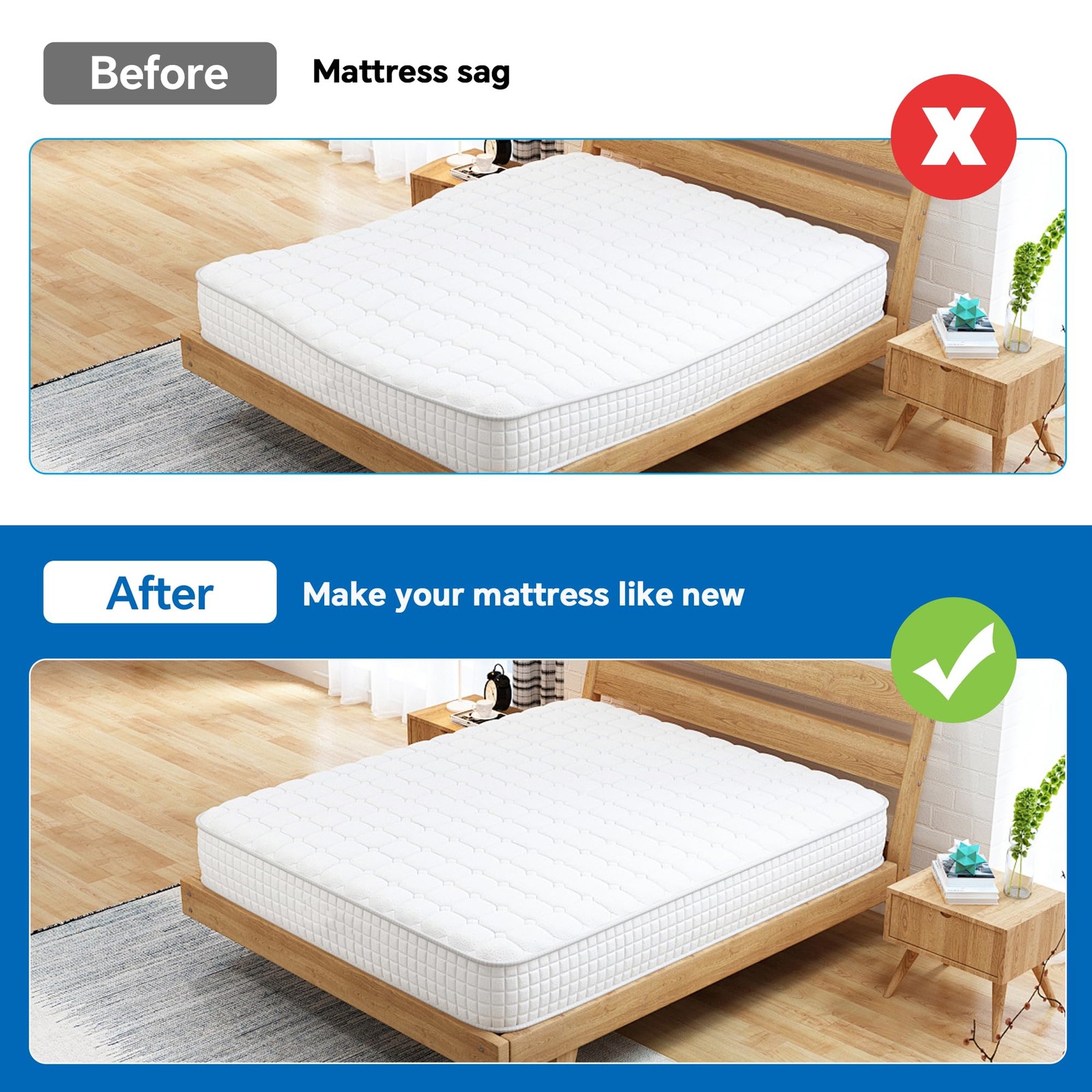 60″ L High Density Sagging Mattress Support with Flat Top, 2″ Thick Foam Bed …