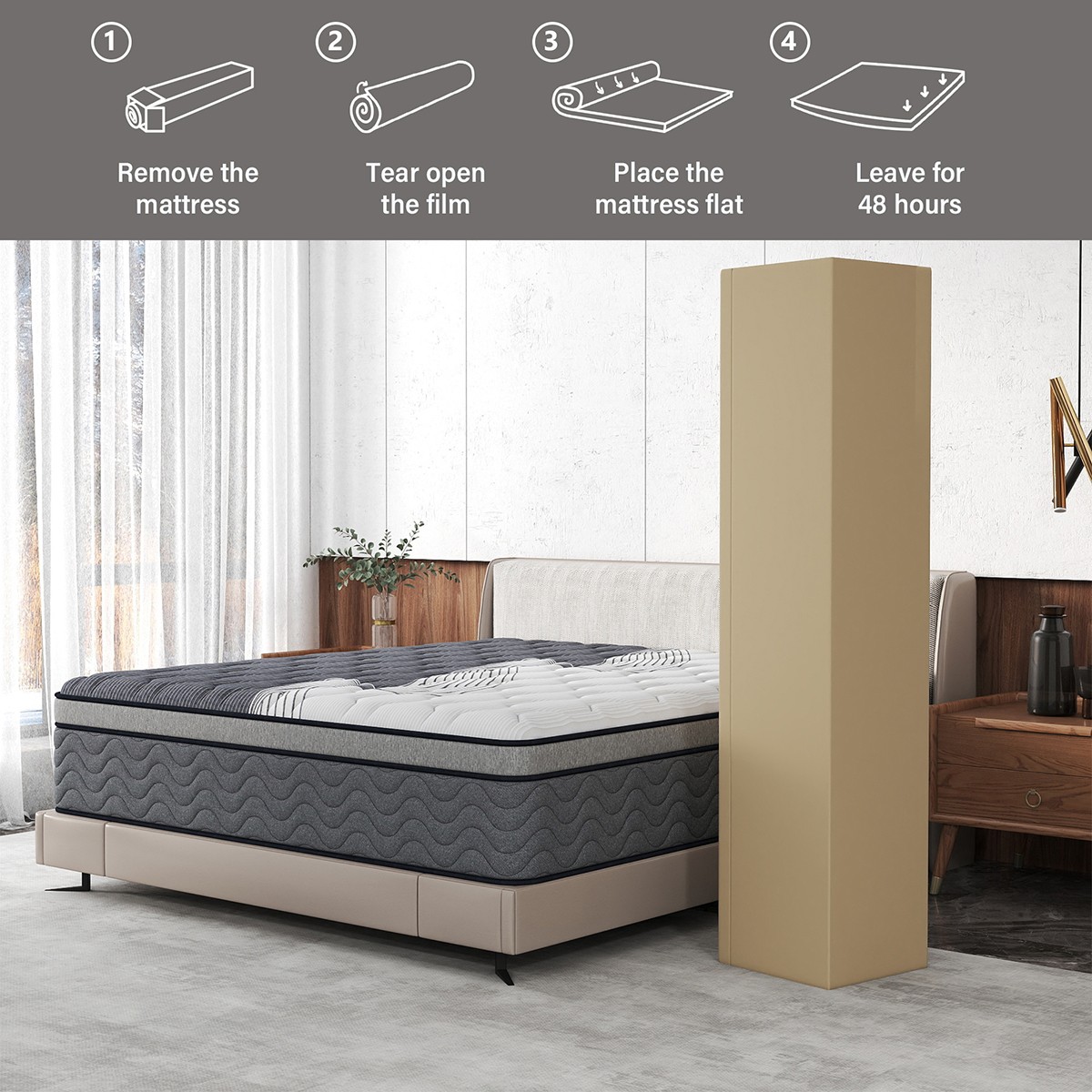 12″ Full Queen King Hybrid Mattress Medium Firm Soft Memory Foam Spring in a Box