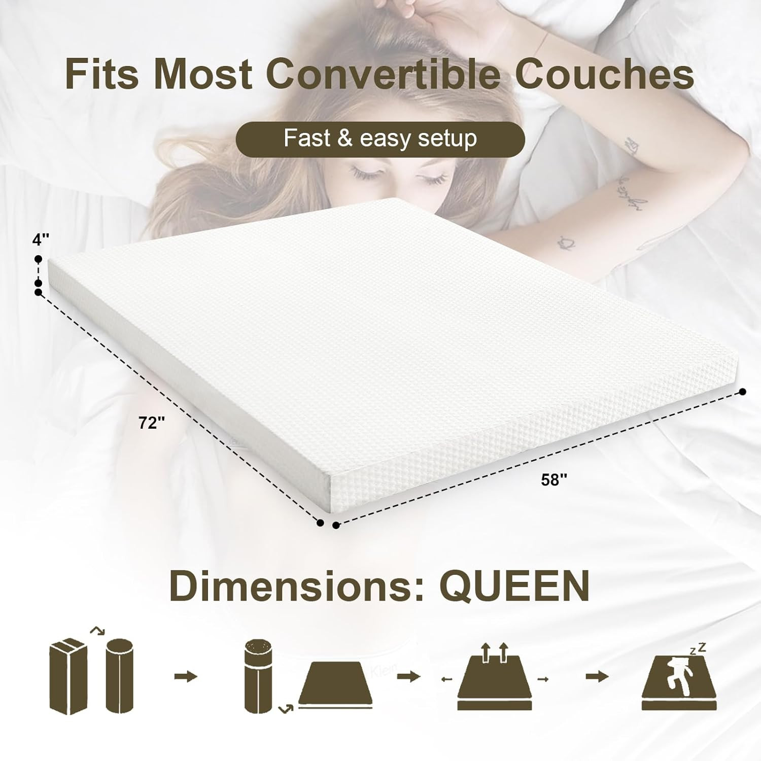 4″ Queen Sofa Mattress with Washable Cover for RVs, Daybeds & Guest Rooms