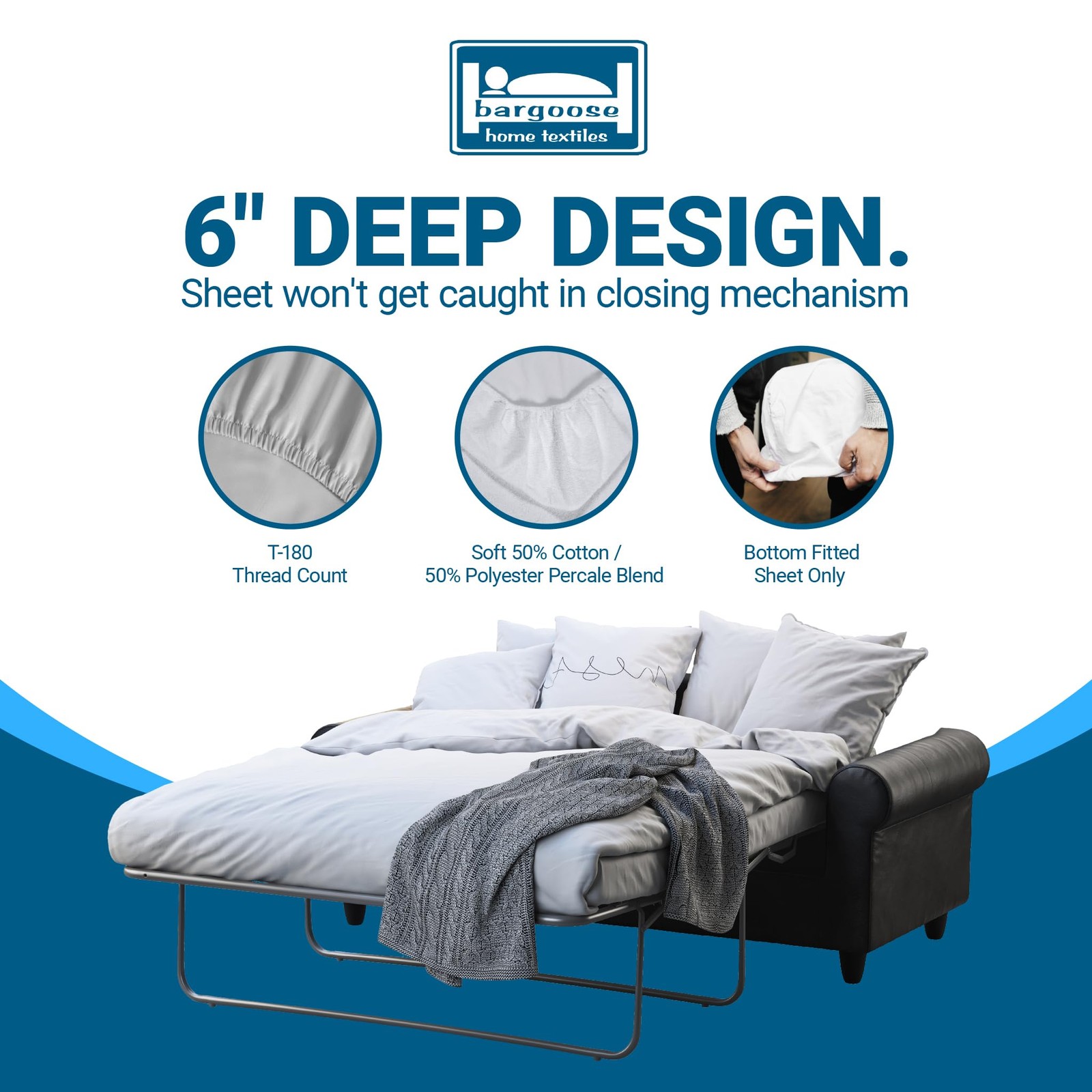Sleeper Sofa Sheet, Trifold Mattress Size Sofa Bed Sheet 38″ x 72″ x White Twin