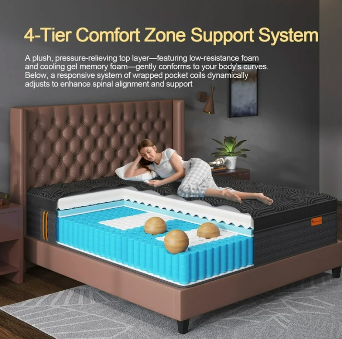 14″ Colchones Queen Size 14 Pulgadas Espuma Memory Foam Innerspring Mattress